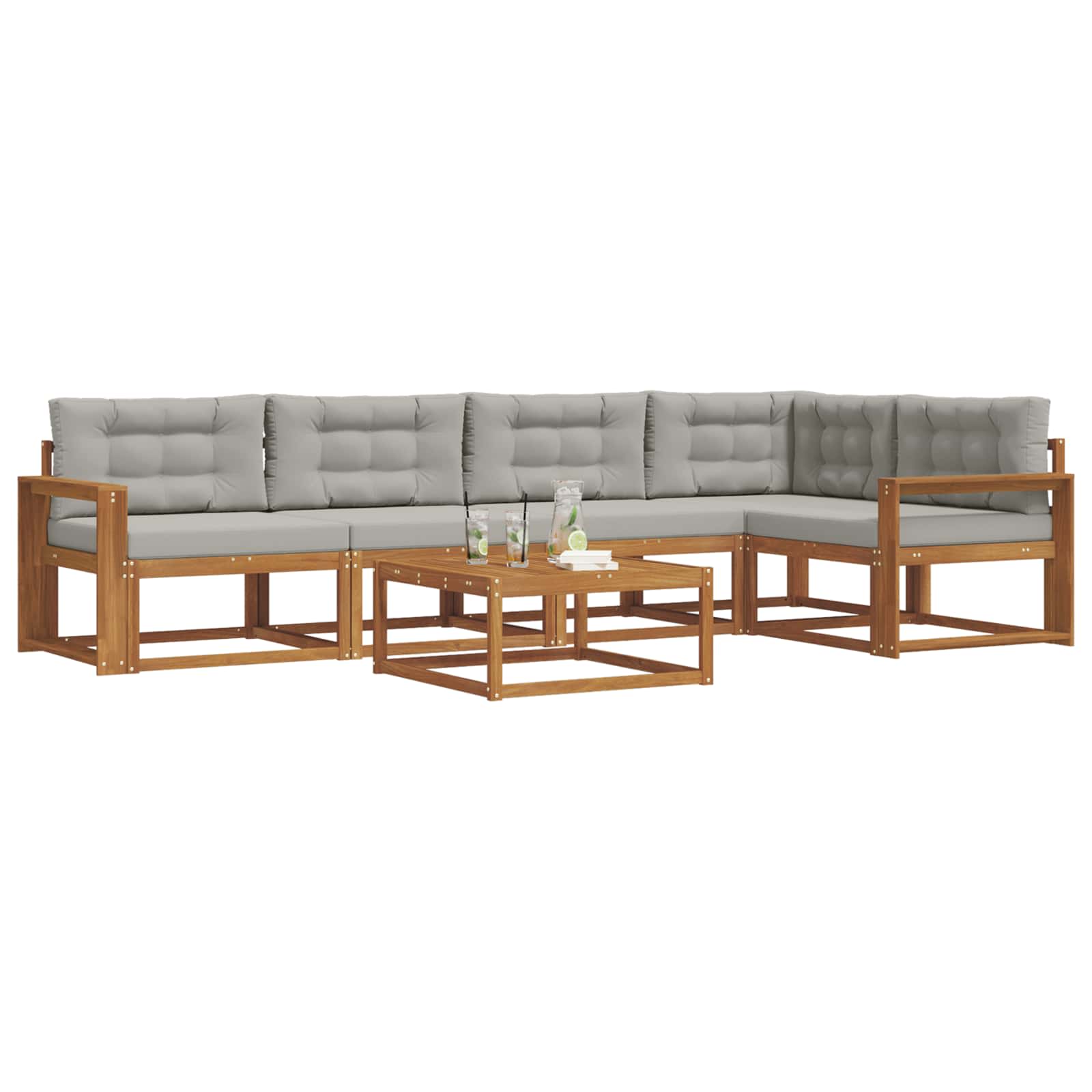 Outdoor-Sofagarnitur mit Kissen 6 pcs Natürlich und Hellgrau