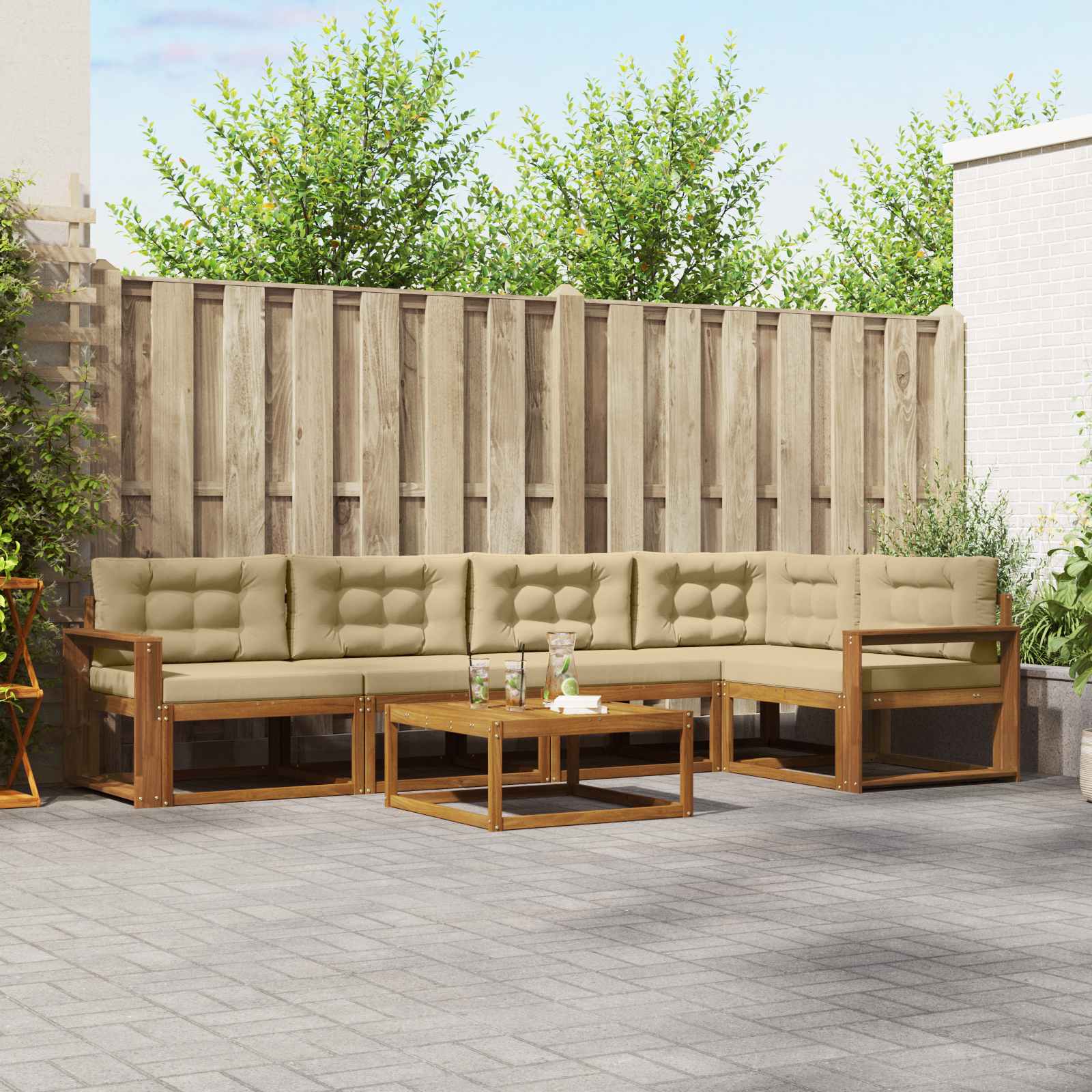 Outdoor-Sofagarnitur mit Kissen 6 pcs Natur und Beige