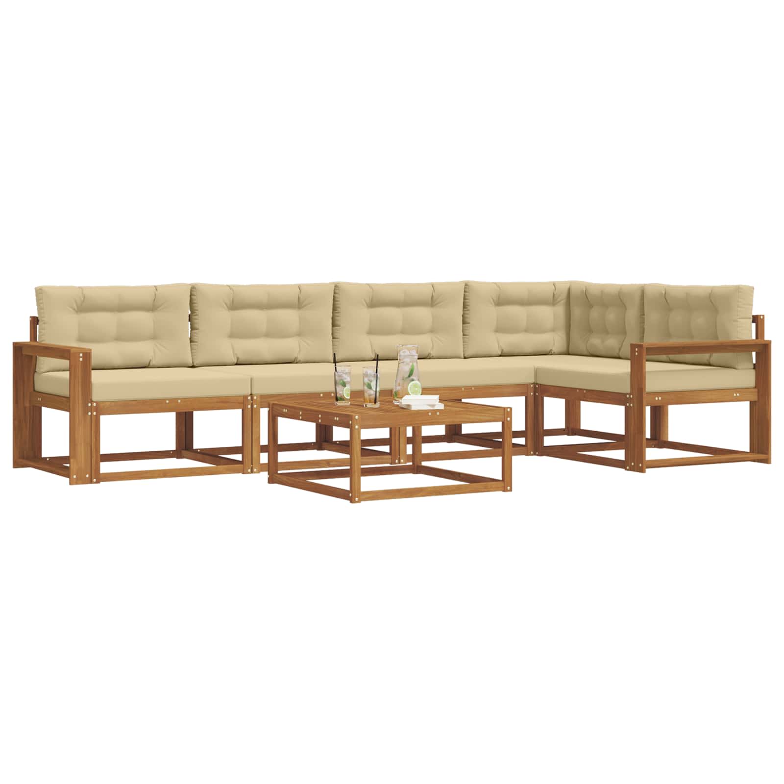 Outdoor-Sofagarnitur mit Kissen 6 pcs Natur und Beige