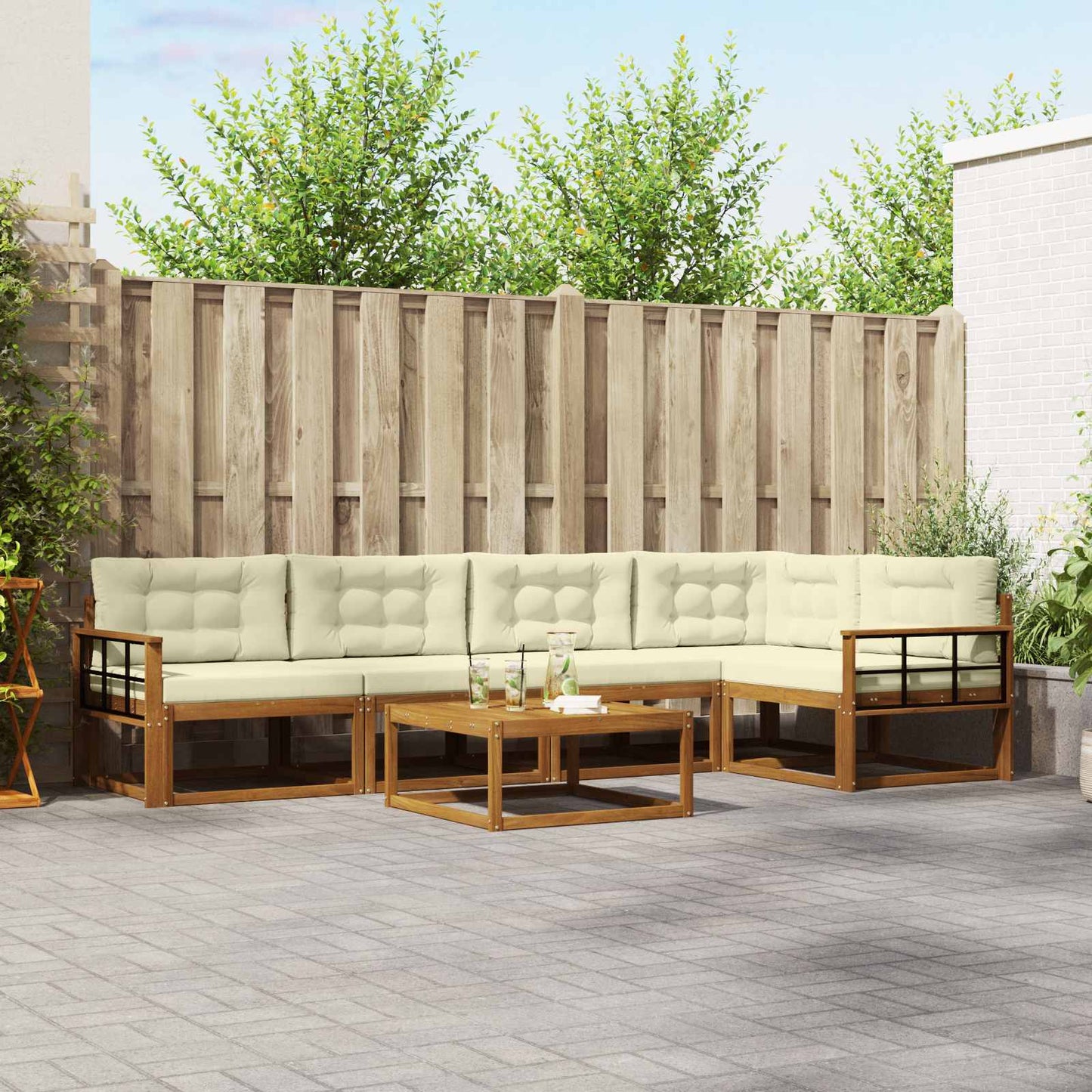 Outdoor-Sofagarnitur mit Kissen 6 pcs Natur und Creme