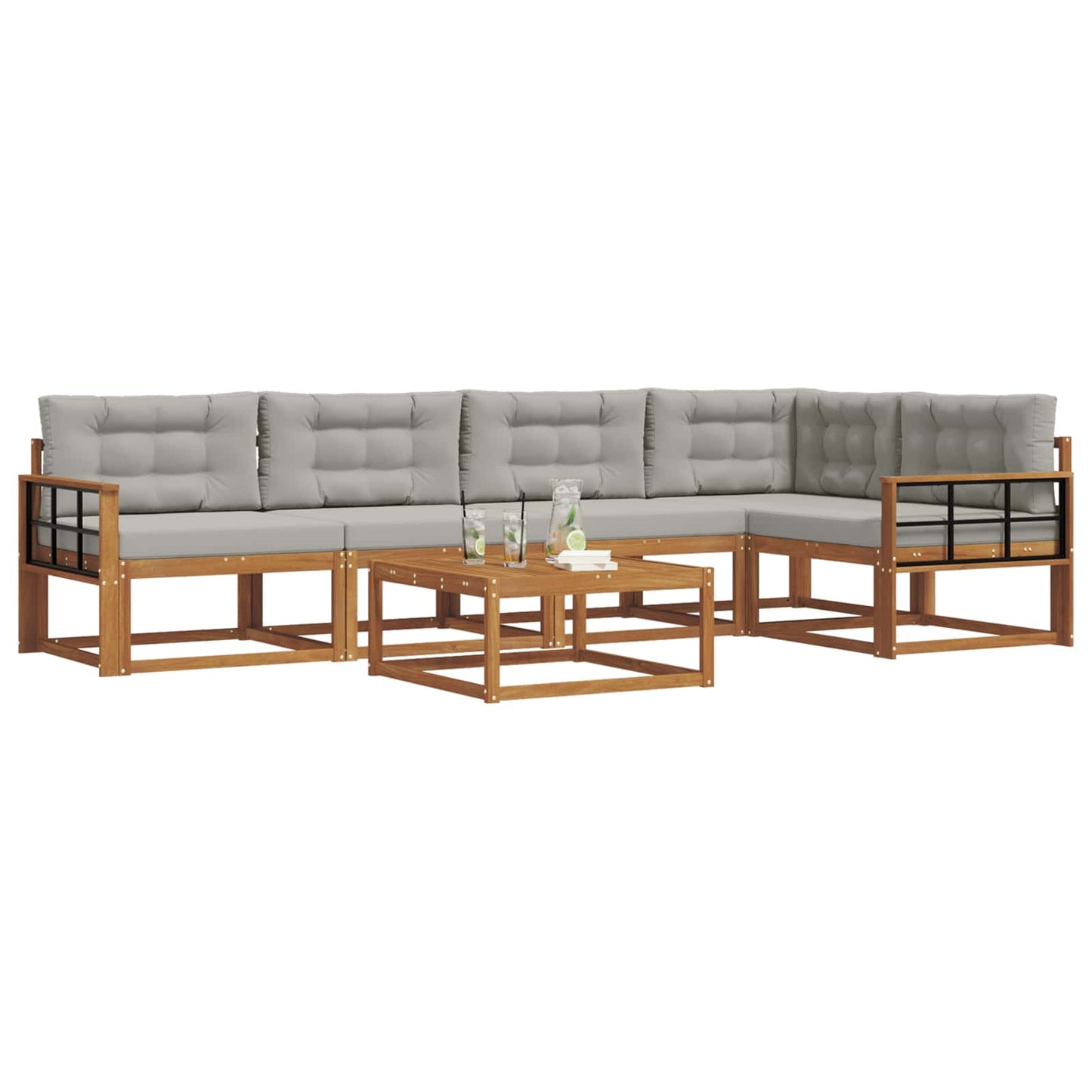 Outdoor-Sofagarnitur mit Kissen 6 pcs Natürlich und Hellgrau