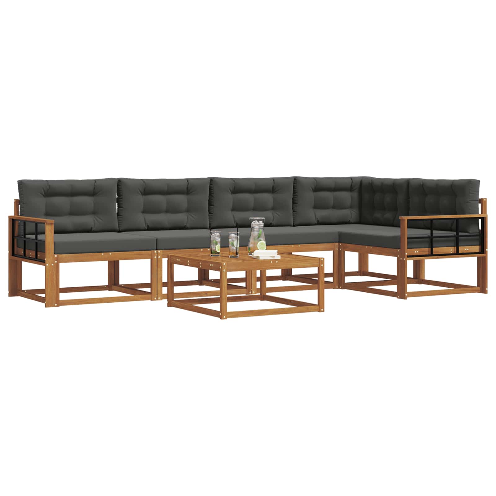 Outdoor-Sofagarnitur mit Kissen 6 pcs Natur und Anthrazit