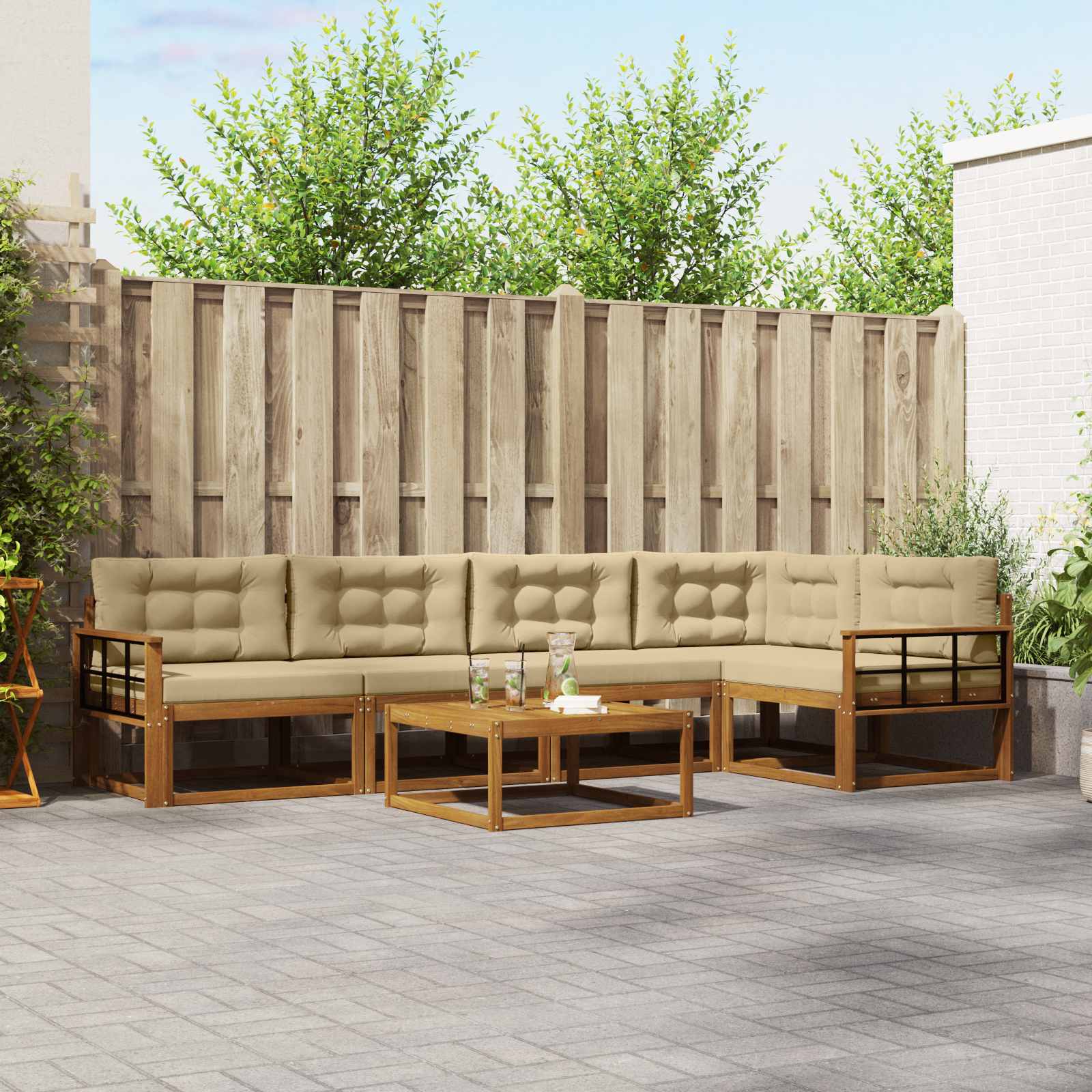 Outdoor-Sofagarnitur mit Kissen 6 pcs Natur und Beige