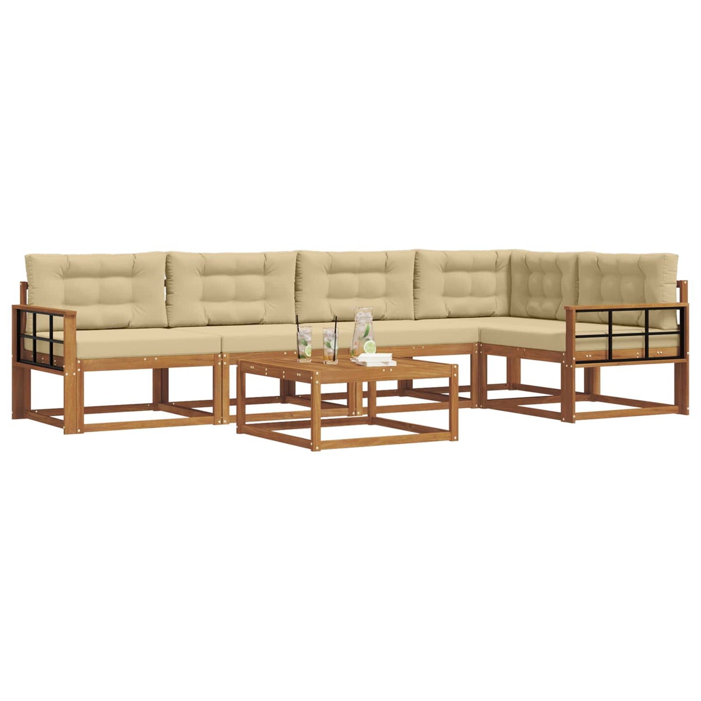 Outdoor-Sofagarnitur mit Kissen 6 pcs Natur und Beige