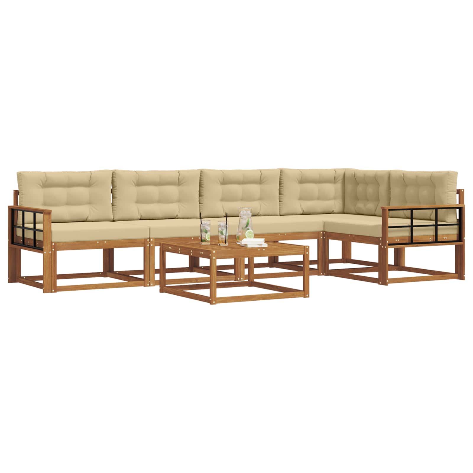 Outdoor-Sofagarnitur mit Kissen 6 pcs Natur und Beige