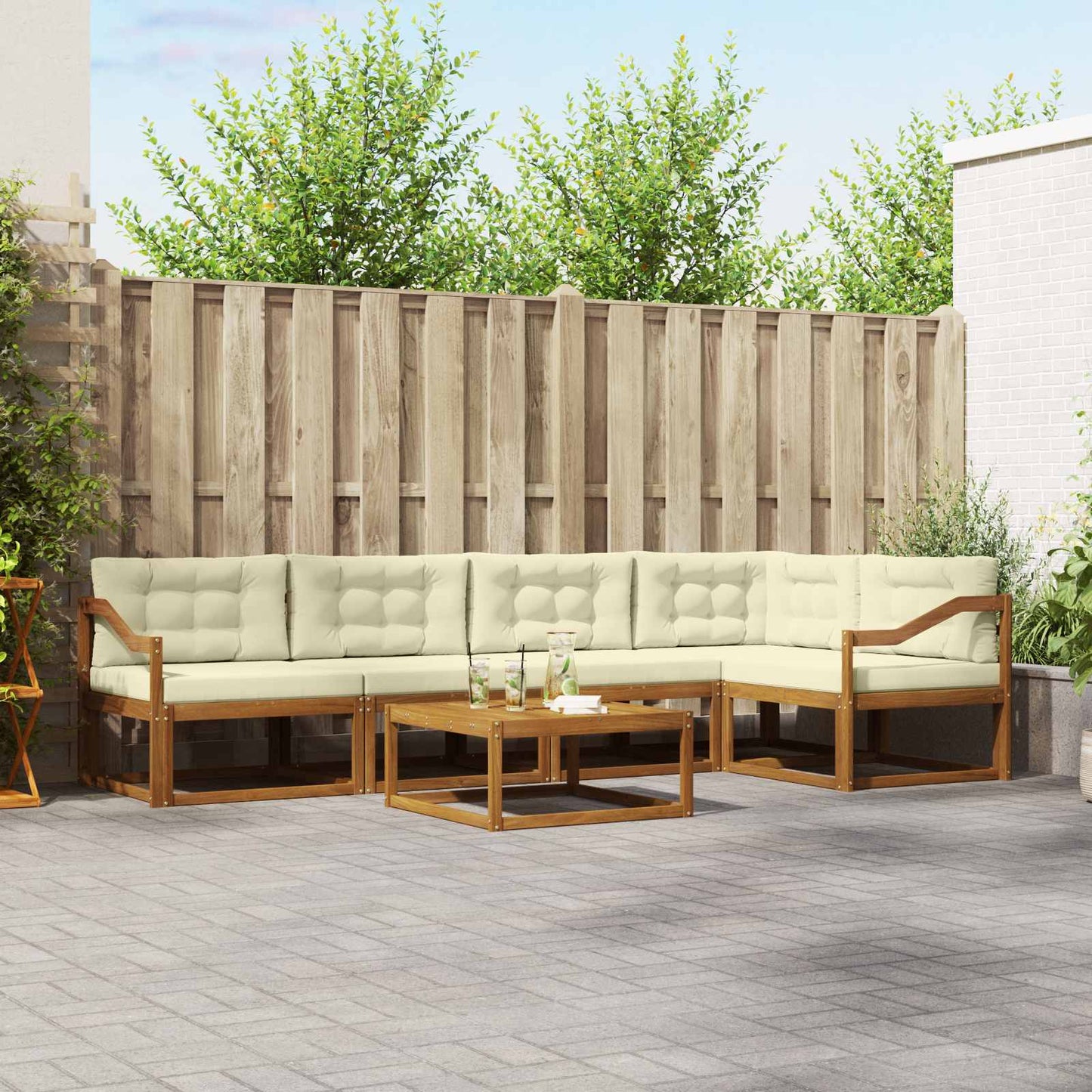 Outdoor-Sofagarnitur mit Kissen 6 pcs Natur und Creme