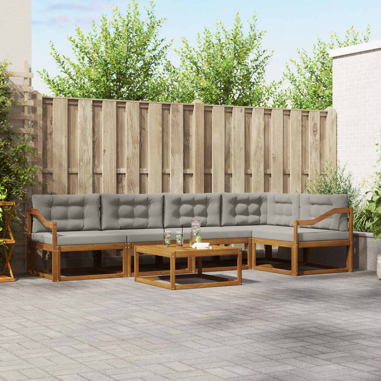 Outdoor-Sofagarnitur mit Kissen 6 pcs Natürlich und Hellgrau