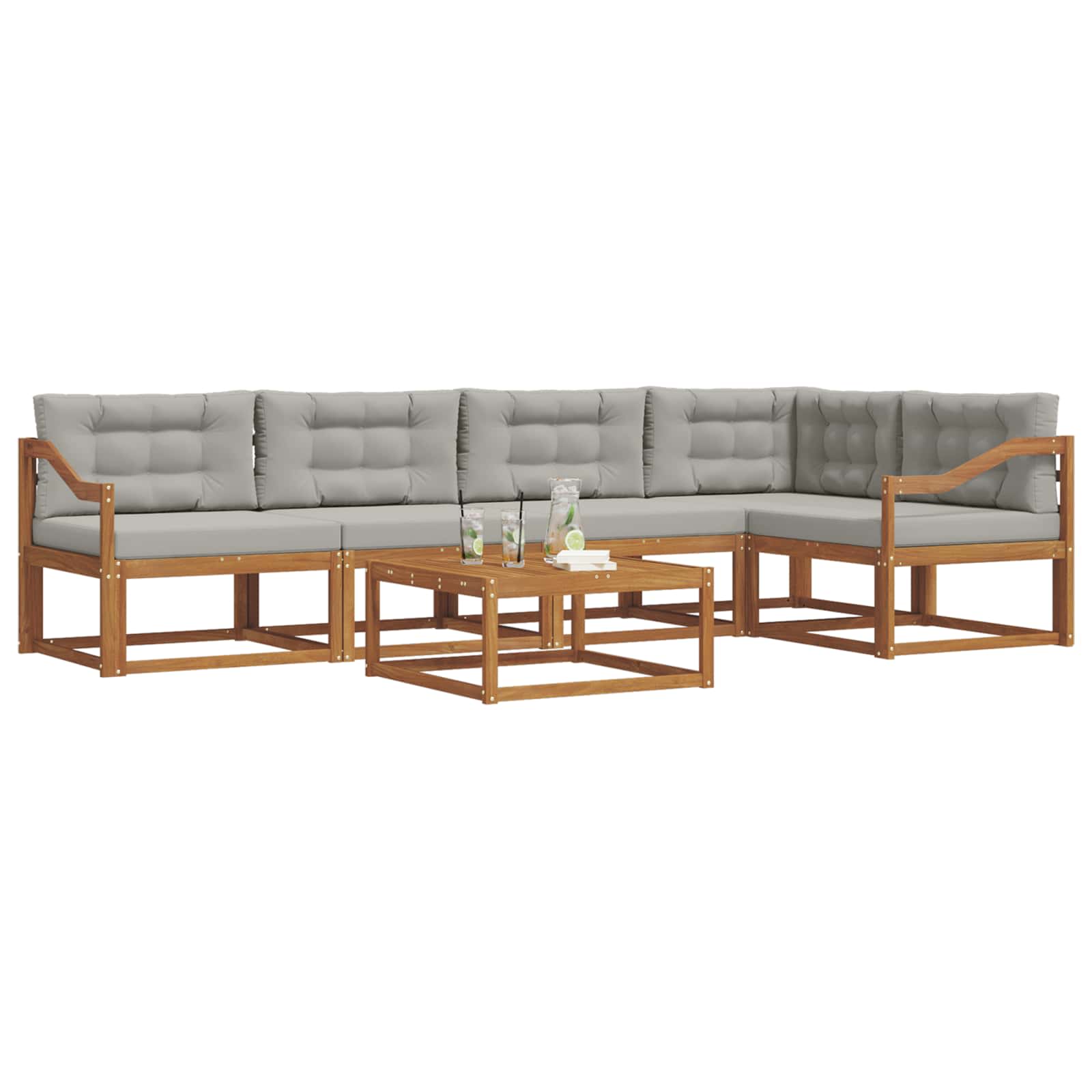Outdoor-Sofagarnitur mit Kissen 6 pcs Natürlich und Hellgrau