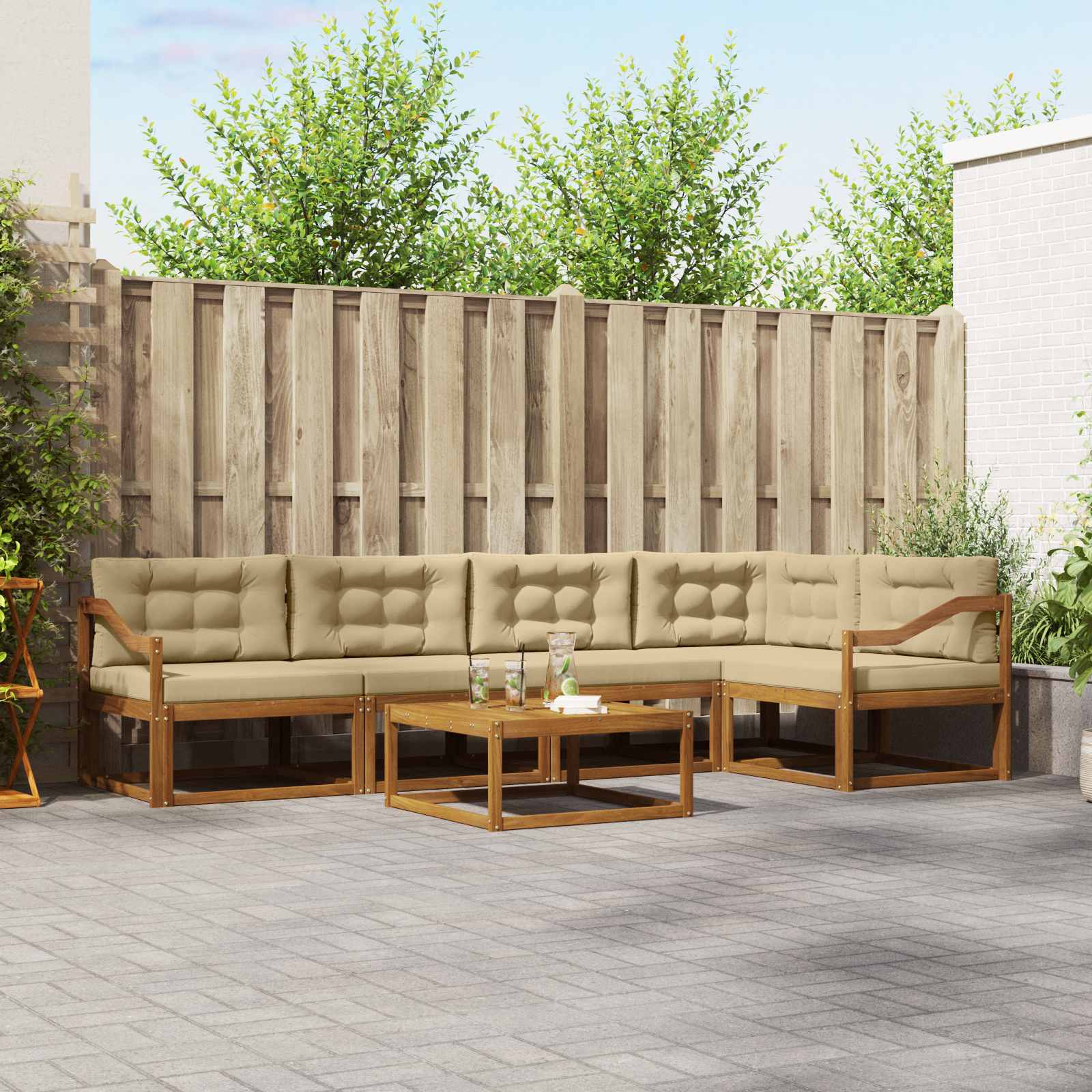 Outdoor-Sofagarnitur mit Kissen 6 pcs Natur und Beige