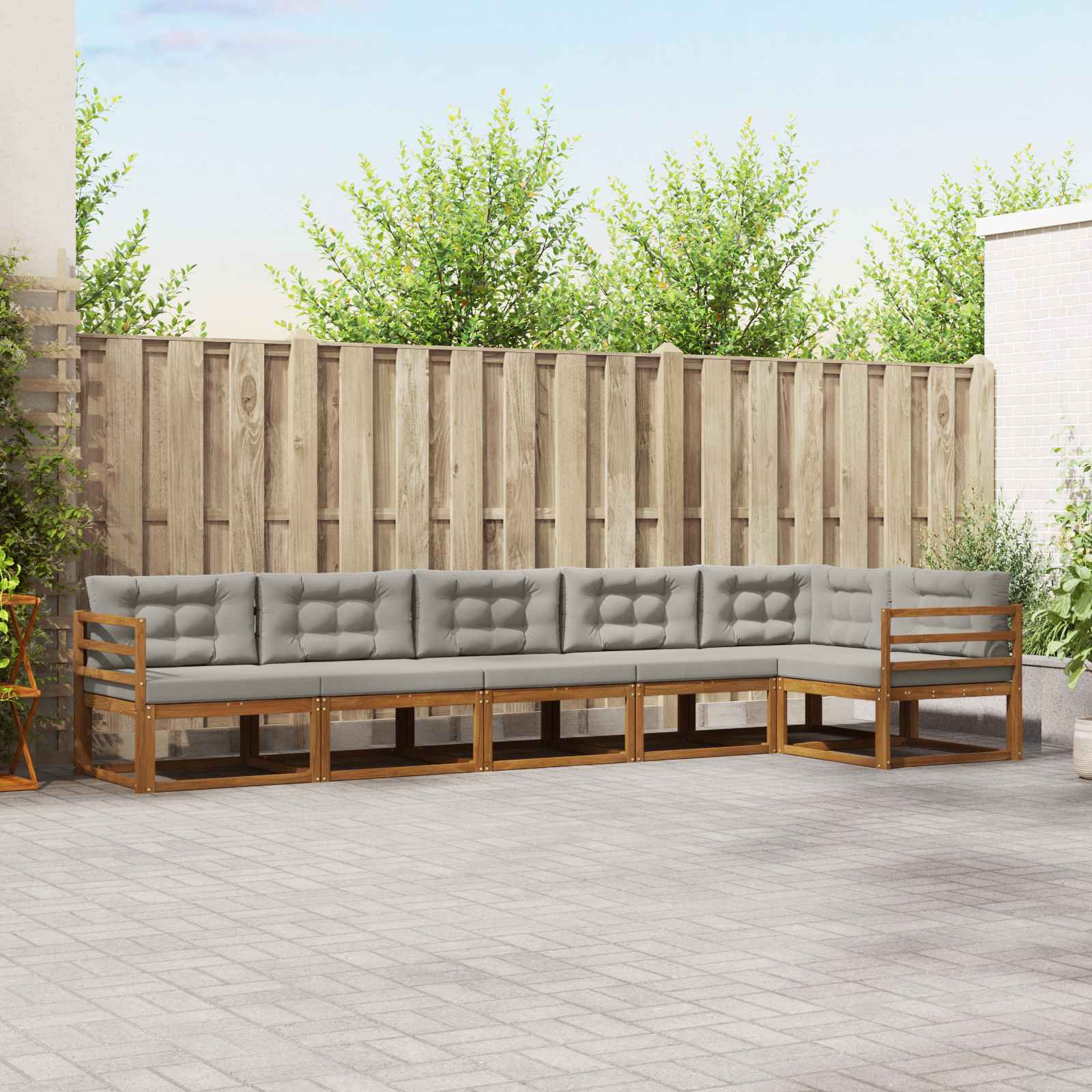Outdoor-Sofagarnitur mit Kissen 6 pcs Natürlich und Hellgrau