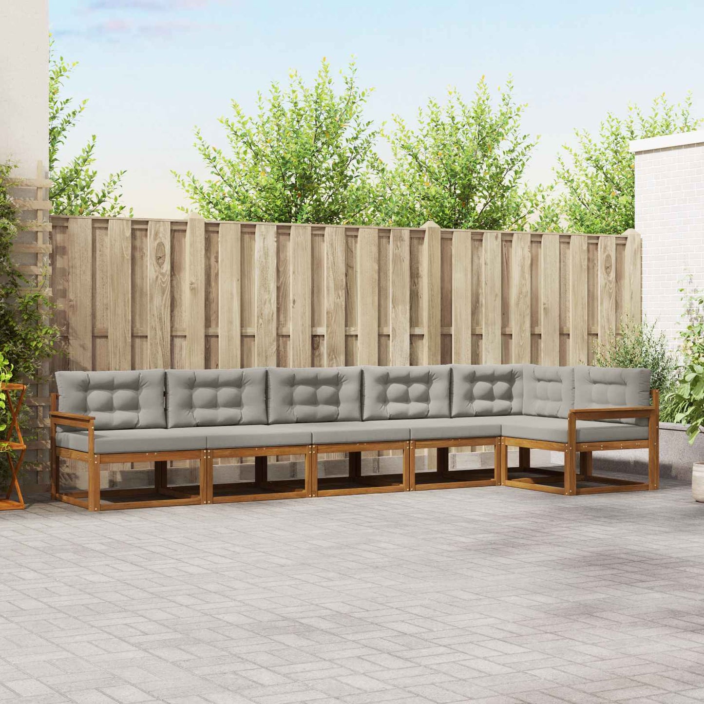 Outdoor-Sofagarnitur mit Kissen 6 pcs Natürlich und Hellgrau