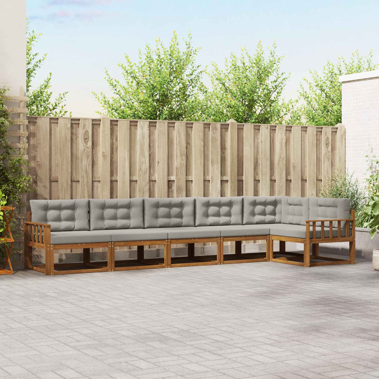 Outdoor-Sofagarnitur mit Kissen 6 pcs Natürlich und Hellgrau