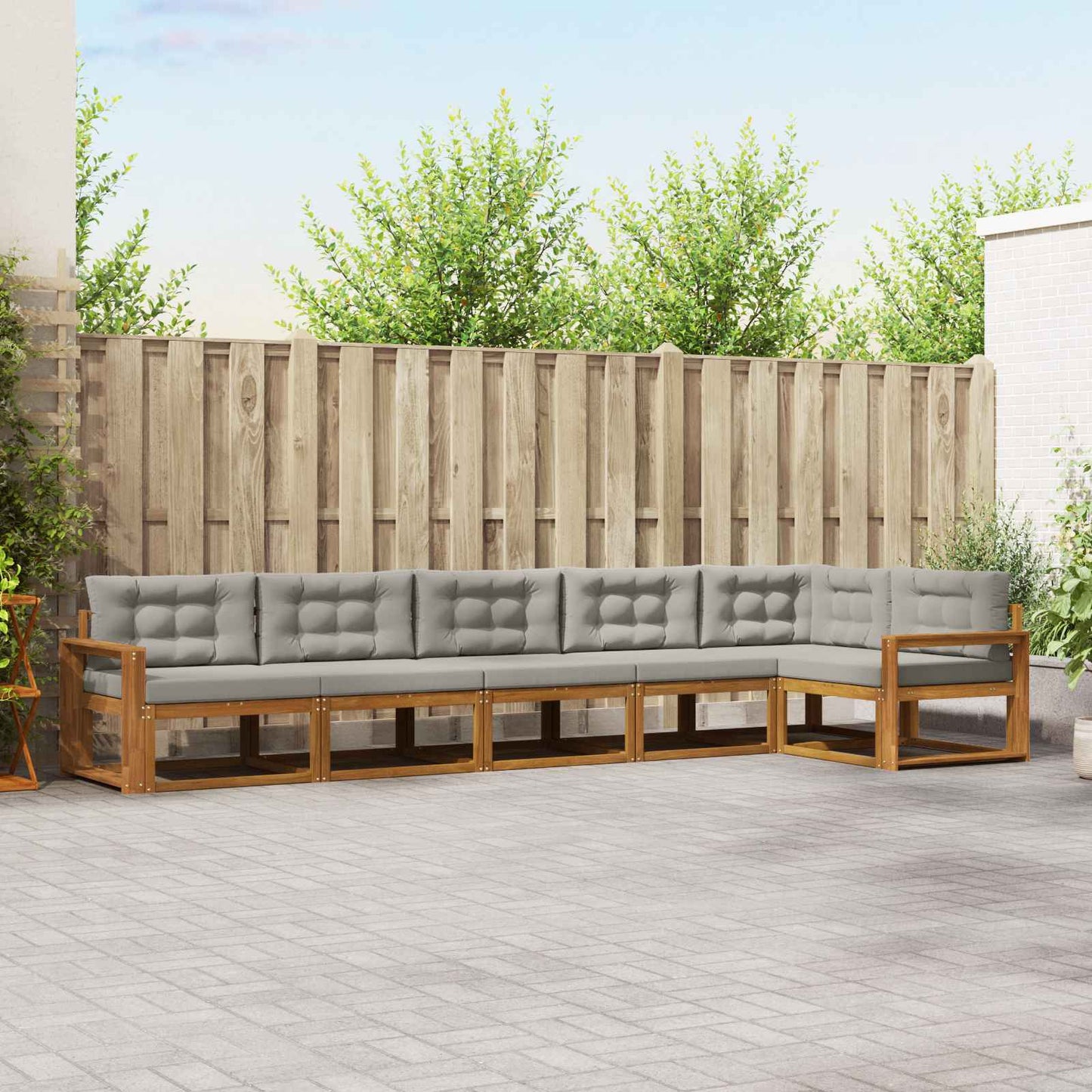Outdoor-Sofagarnitur mit Kissen 6 pcs Natürlich und Hellgrau