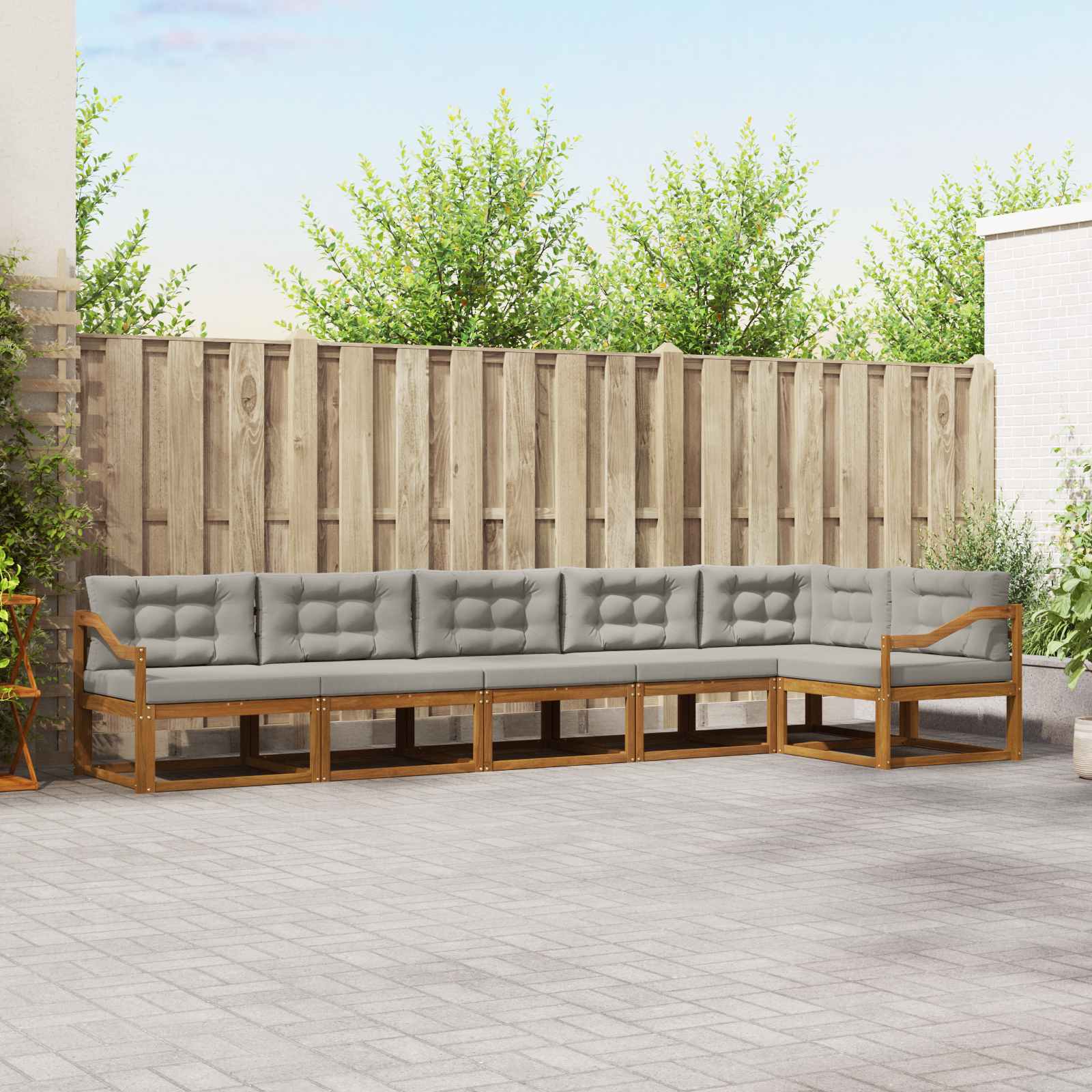 Outdoor-Sofagarnitur mit Kissen 6 pcs Natürlich und Hellgrau