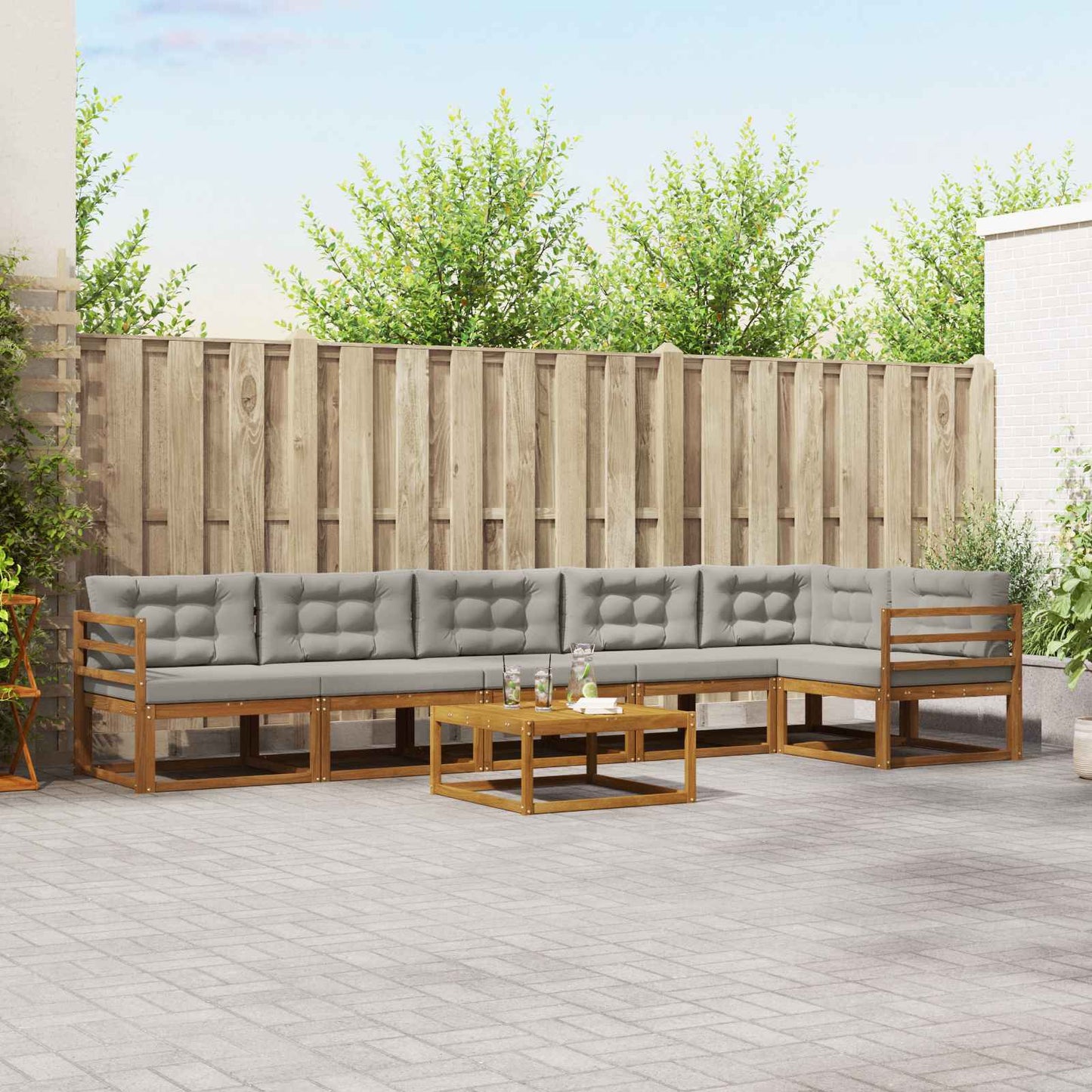 Outdoor-Sofagarnitur mit Kissen 7 pcs Natürlich und Hellgrau