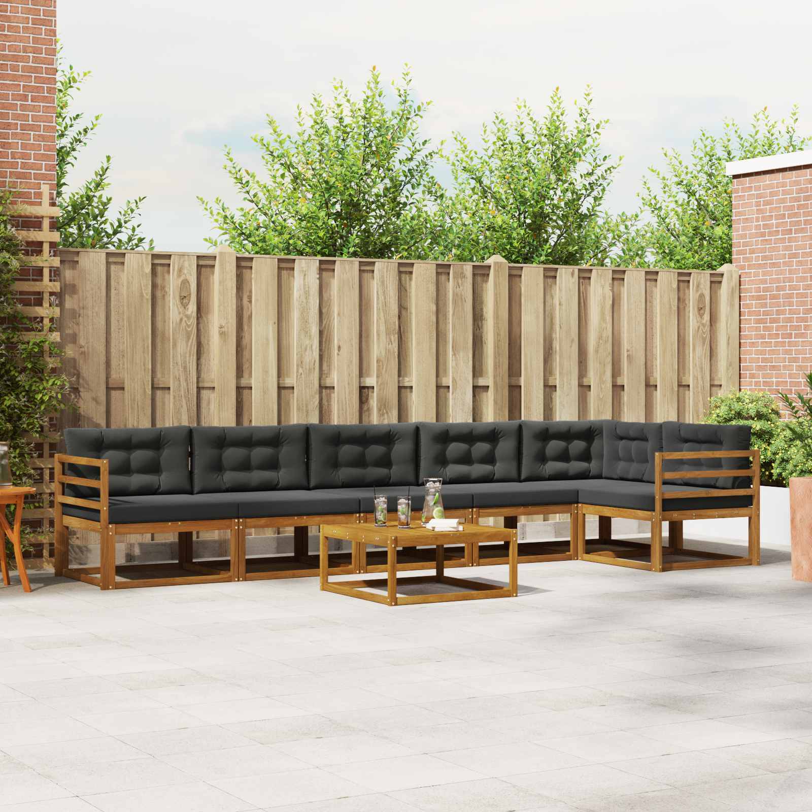 Outdoor-Sofagarnitur mit Kissen 7 pcs Natur und Anthrazit