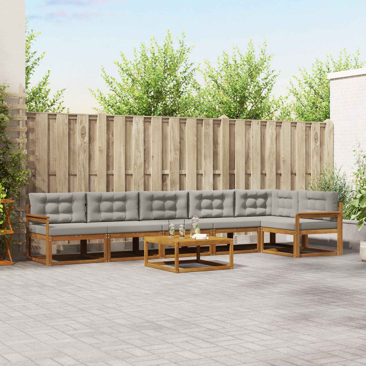 Outdoor-Sofagarnitur mit Kissen 7 pcs Natürlich und Hellgrau