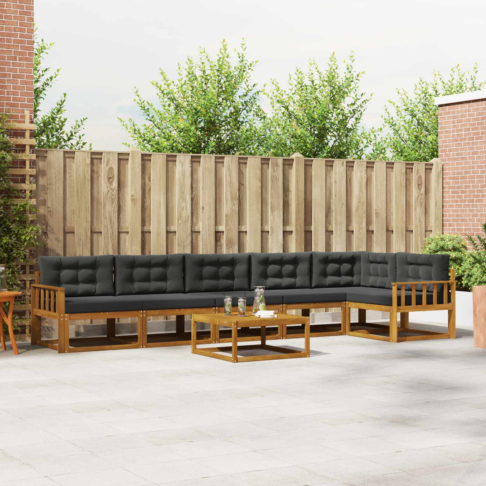 Outdoor-Sofagarnitur mit Kissen 7 pcs Natur und Anthrazit