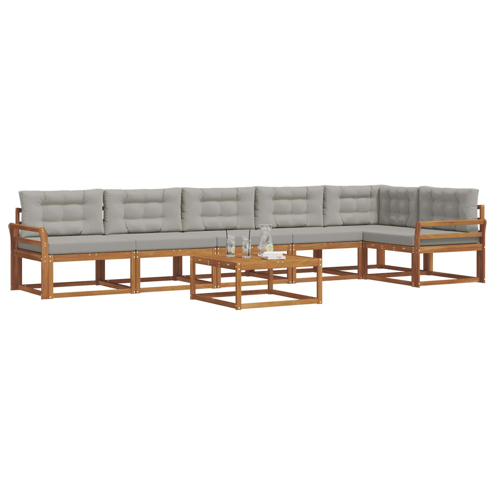 Outdoor-Sofagarnitur mit Kissen 7 pcs Natürlich und Hellgrau