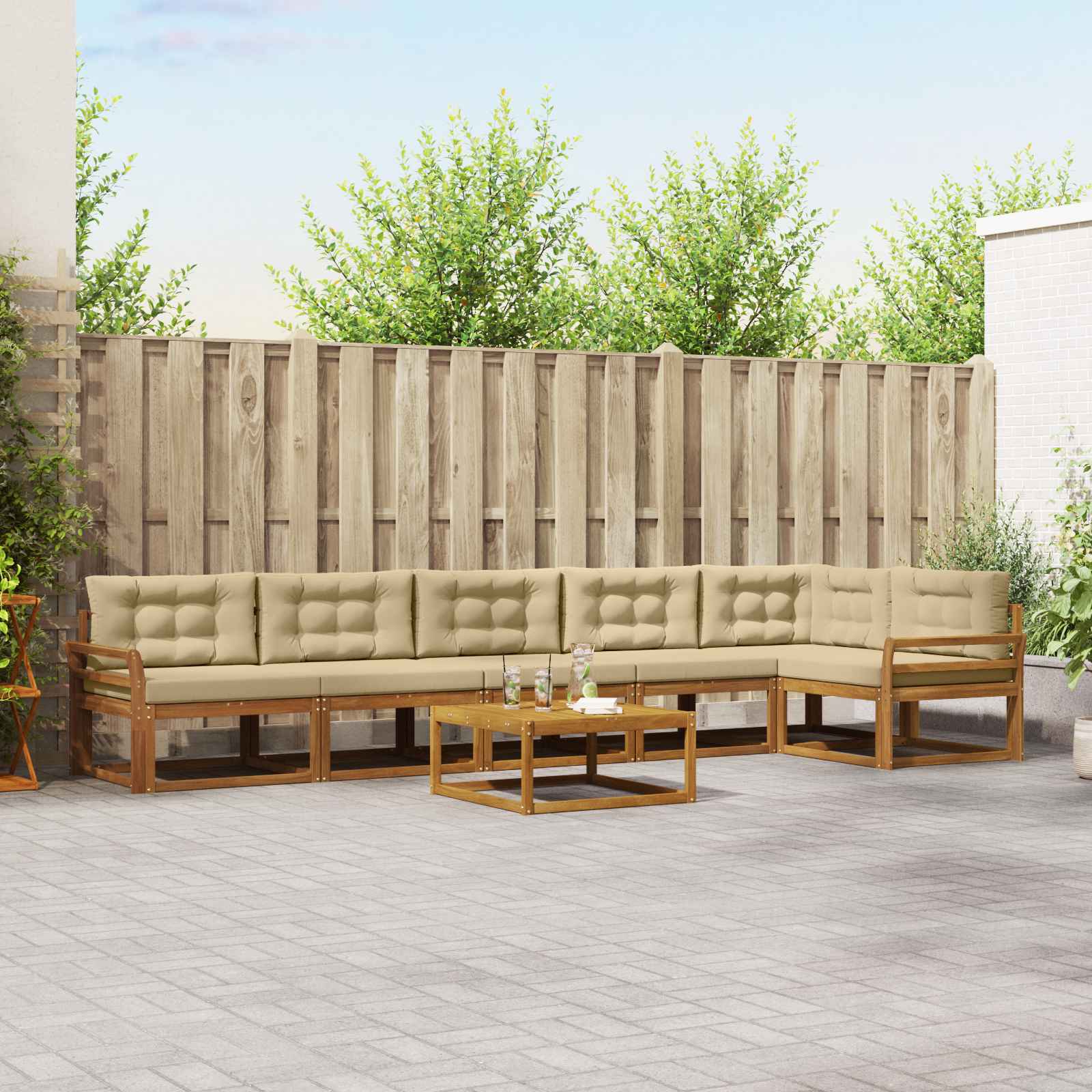 Outdoor-Sofagarnitur mit Kissen 7 pcs Natur und Beige