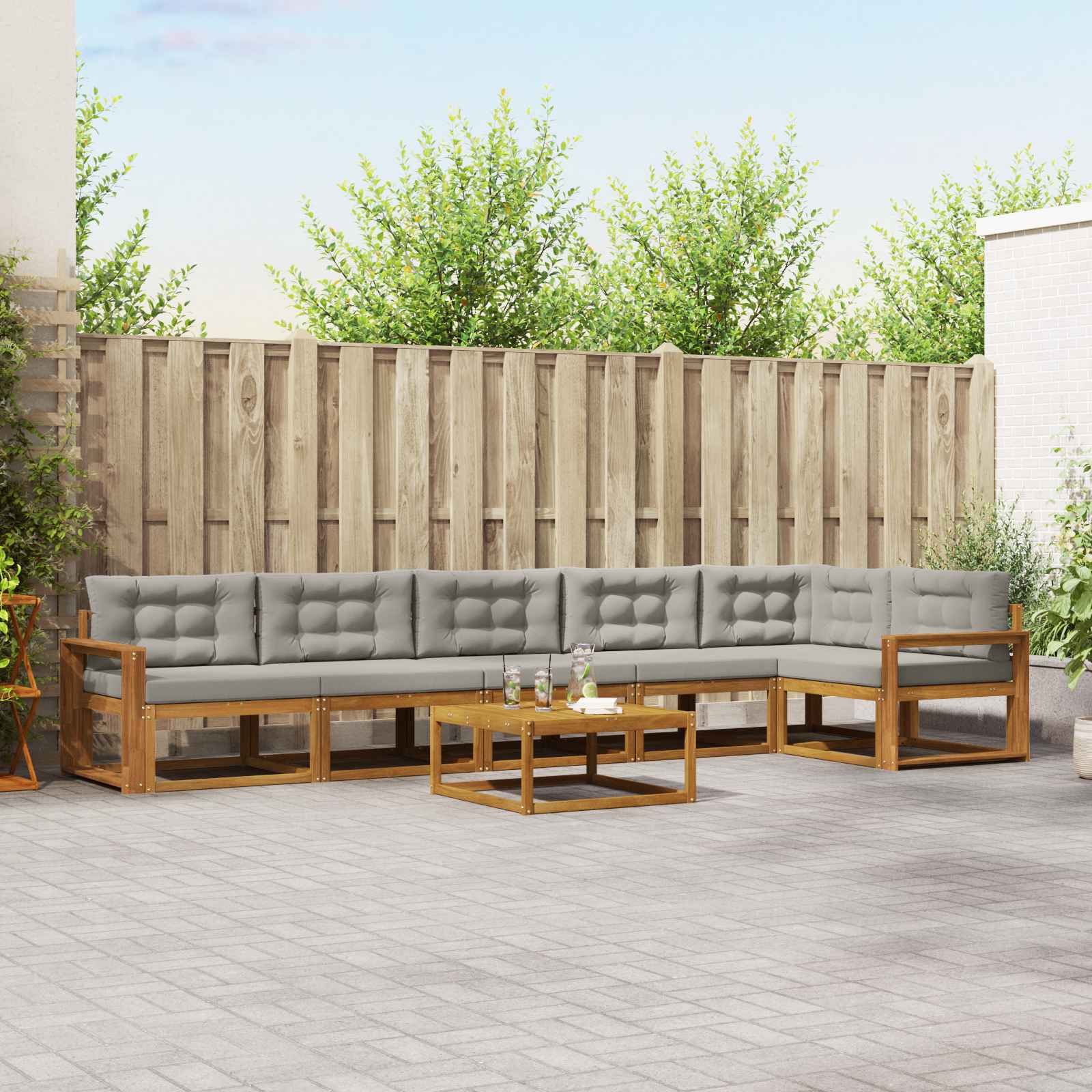 Outdoor-Sofagarnitur mit Kissen 7 pcs Natürlich und Hellgrau
