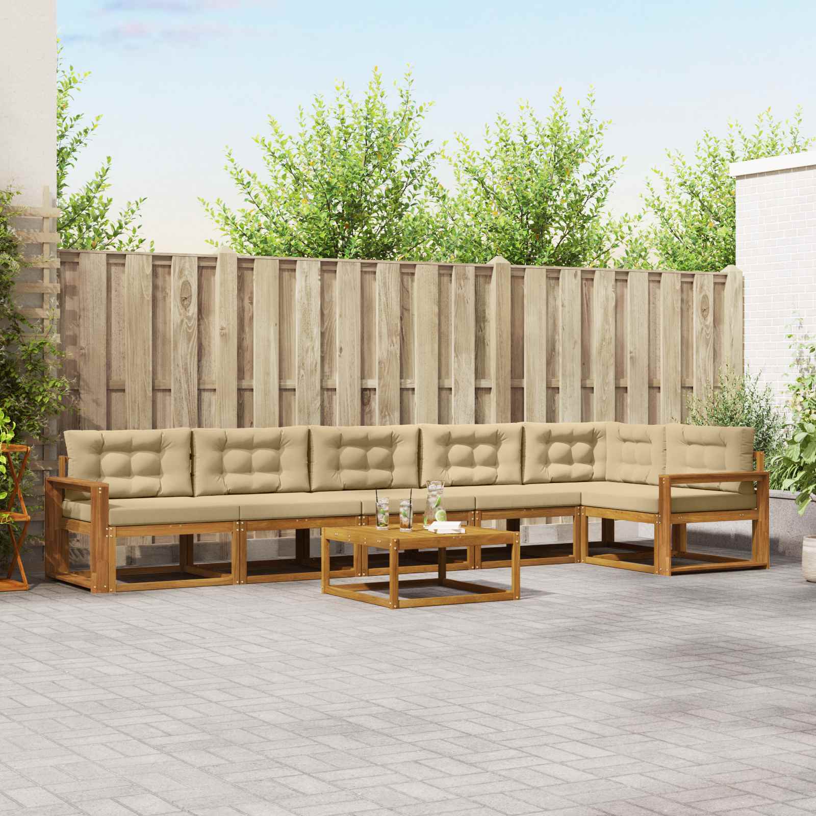 Outdoor-Sofagarnitur mit Kissen 7 pcs Natur und Beige