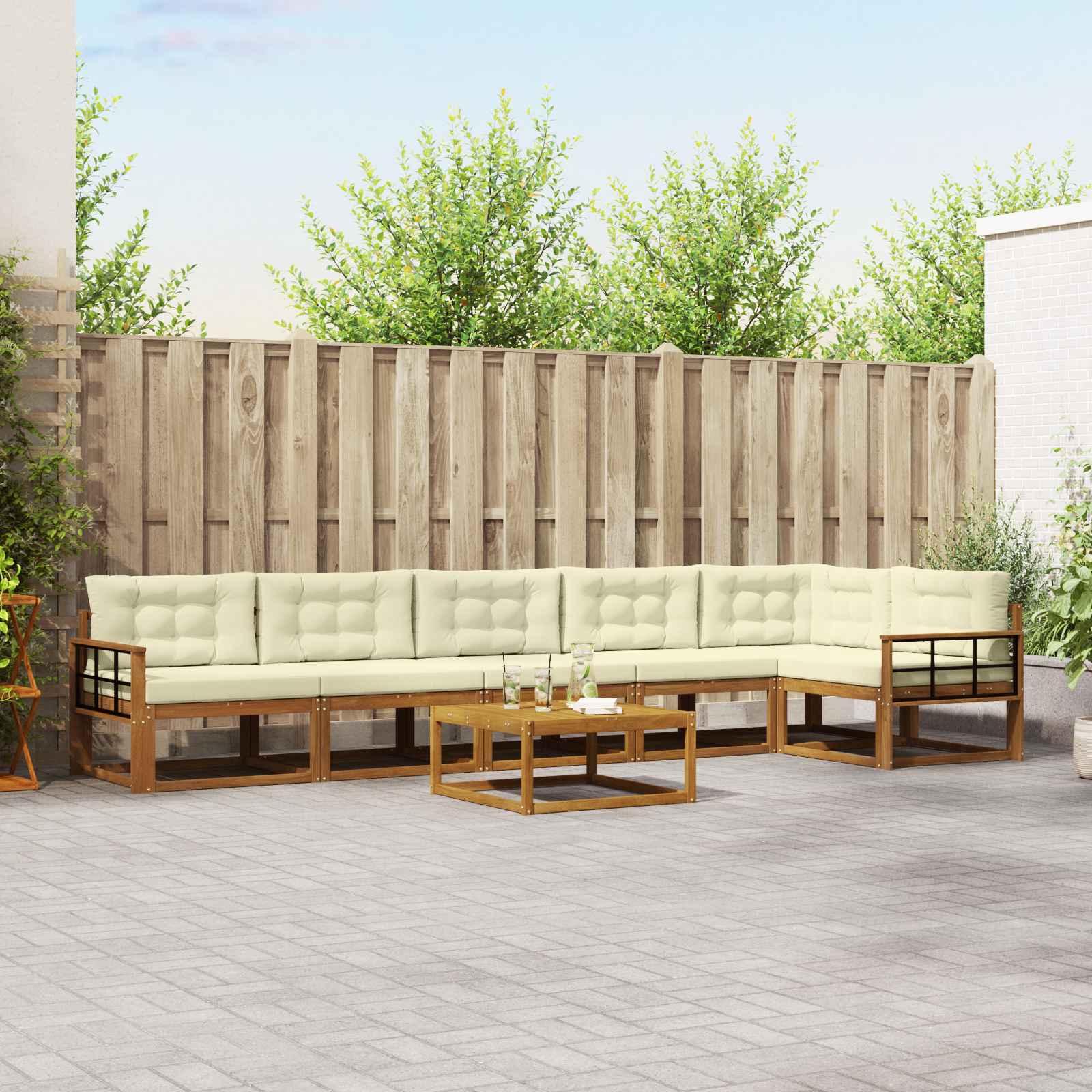 Outdoor-Sofagarnitur mit Kissen 7 pcs Natur und Creme