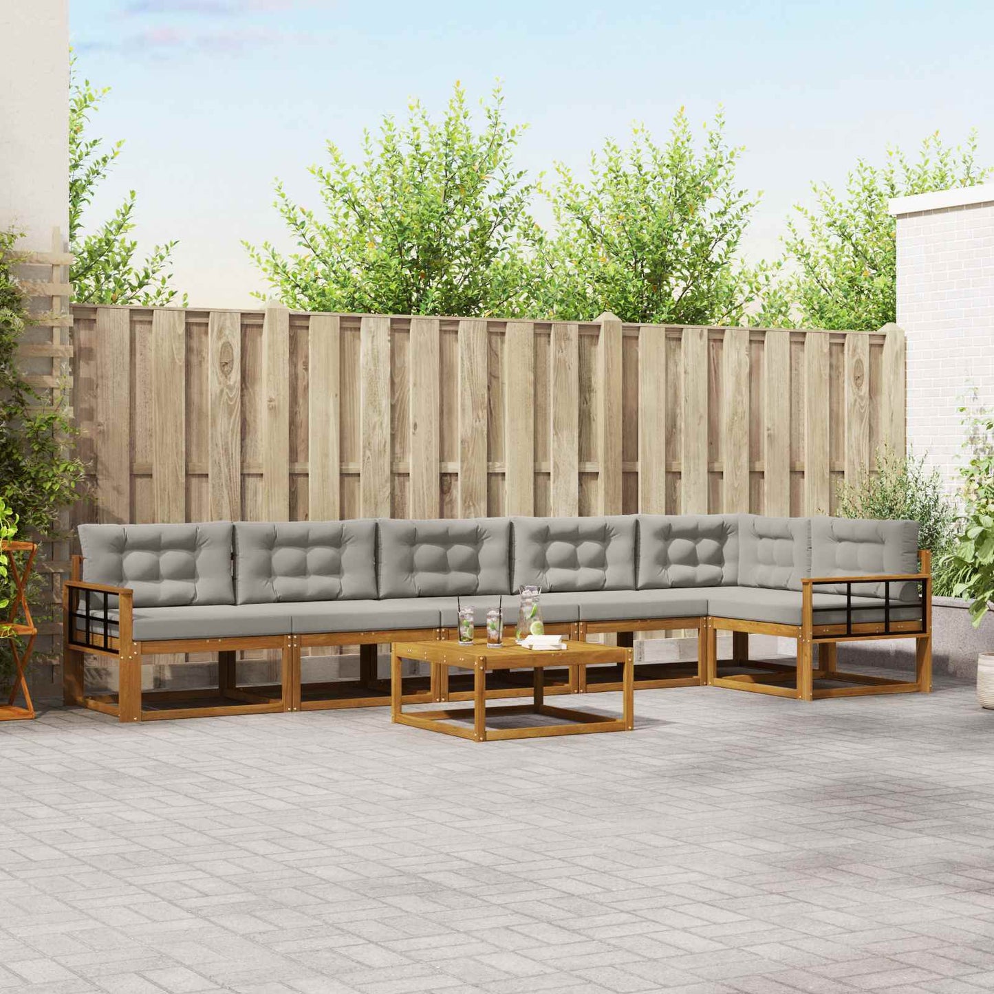 Outdoor-Sofagarnitur mit Kissen 7 pcs Natürlich und Hellgrau