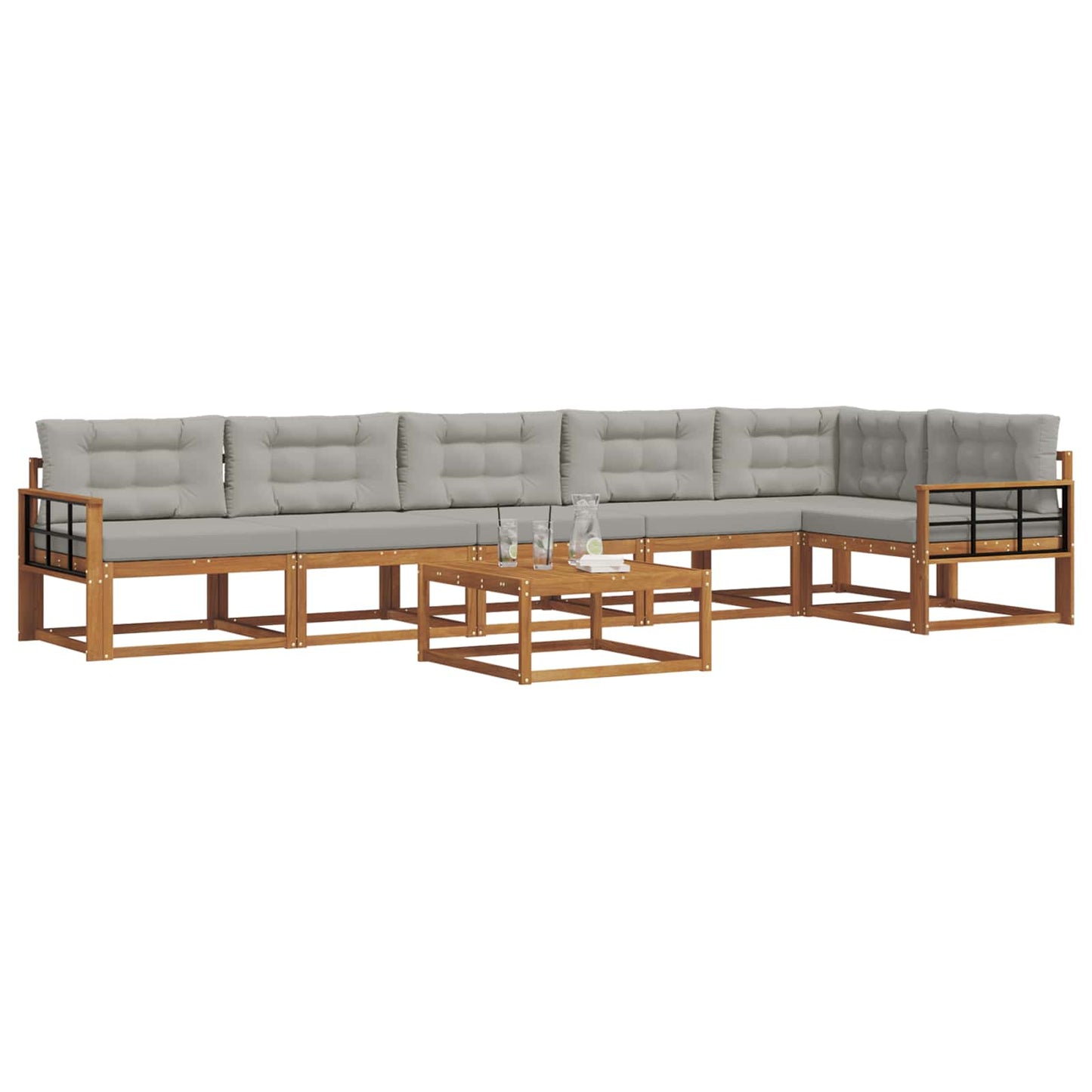 Outdoor-Sofagarnitur mit Kissen 7 pcs Natürlich und Hellgrau