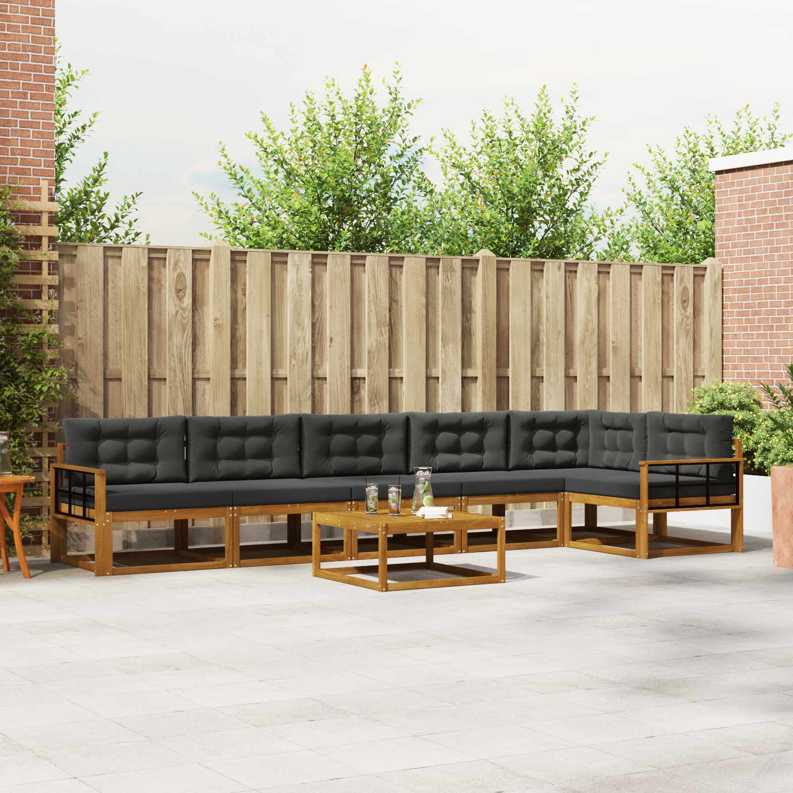 Outdoor-Sofagarnitur mit Kissen 7 pcs Natur und Anthrazit