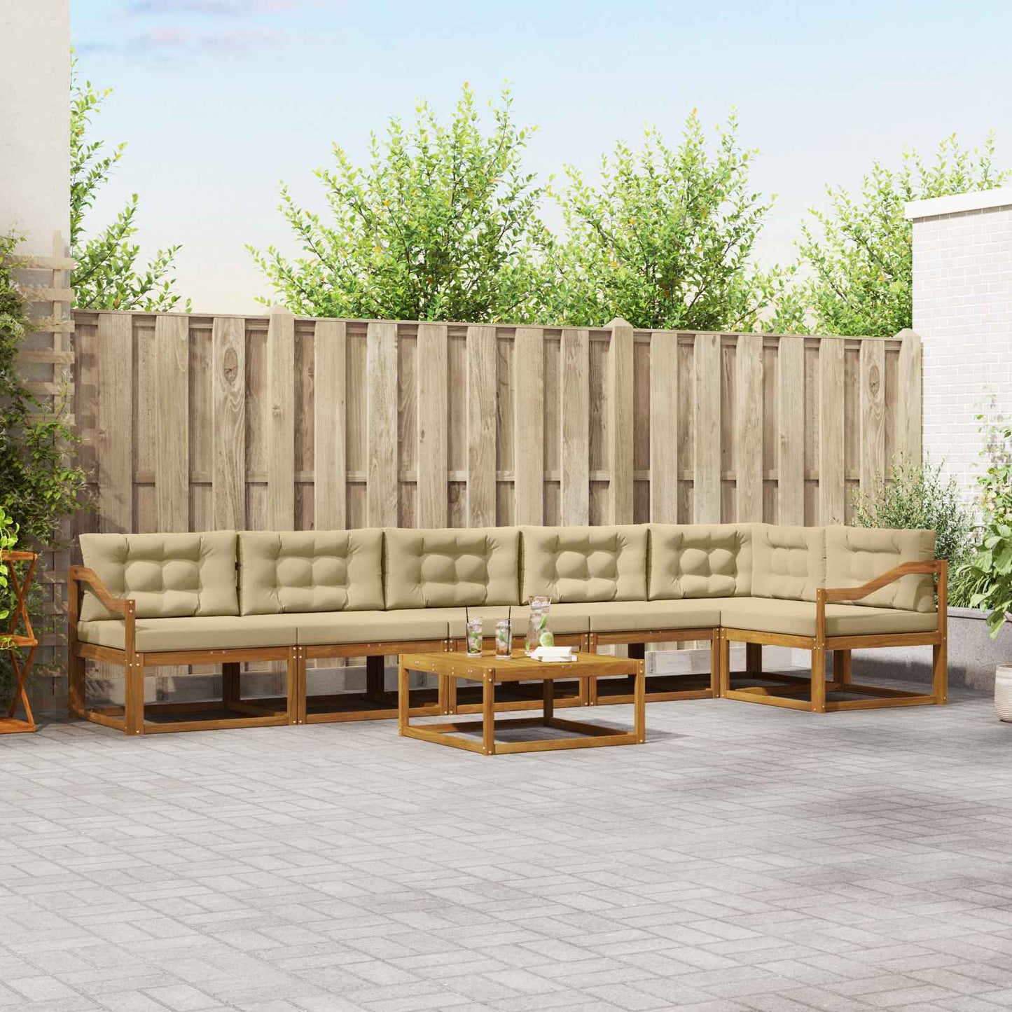 Outdoor-Sofagarnitur mit Kissen 7 pcs Natur und Beige
