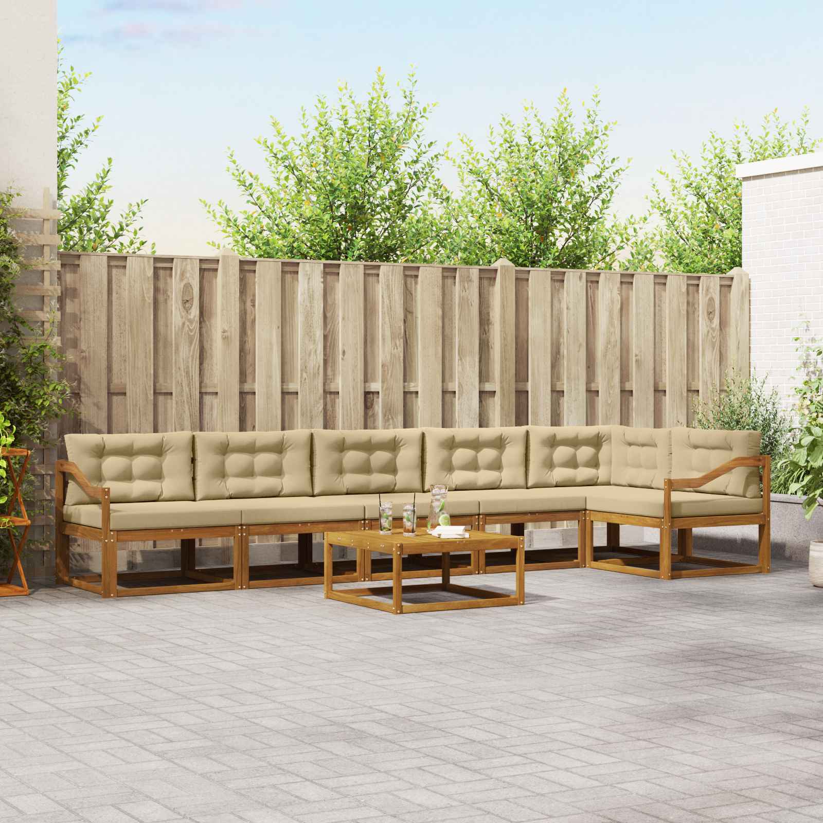 Outdoor-Sofagarnitur mit Kissen 7 pcs Natur und Beige