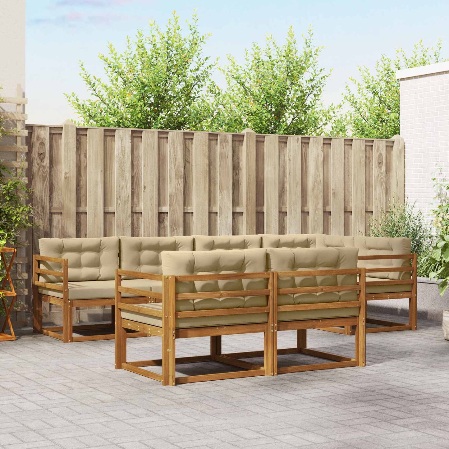 Outdoor-Sofagarnitur mit Kissen 7 pcs Natur und Beige