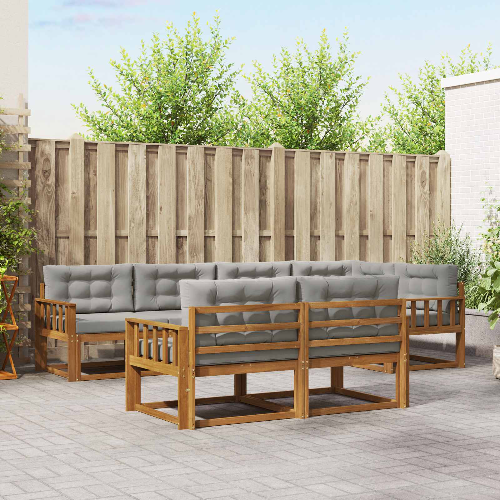 Outdoor-Sofagarnitur mit Kissen 7 pcs Natürlich und Hellgrau