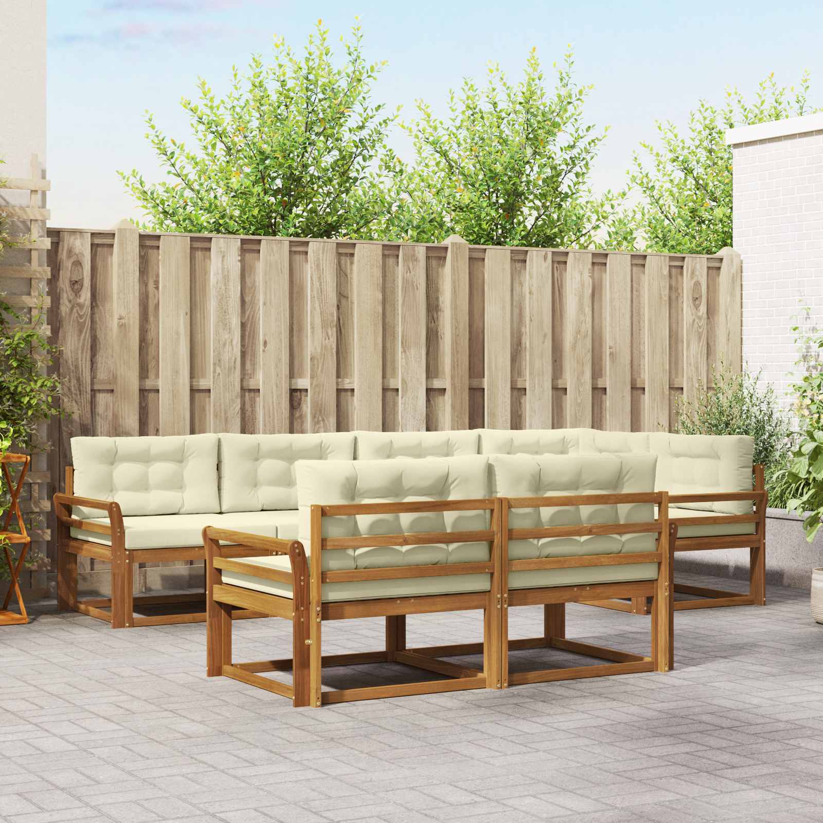 Outdoor-Sofagarnitur mit Kissen 7 pcs Natur und Creme