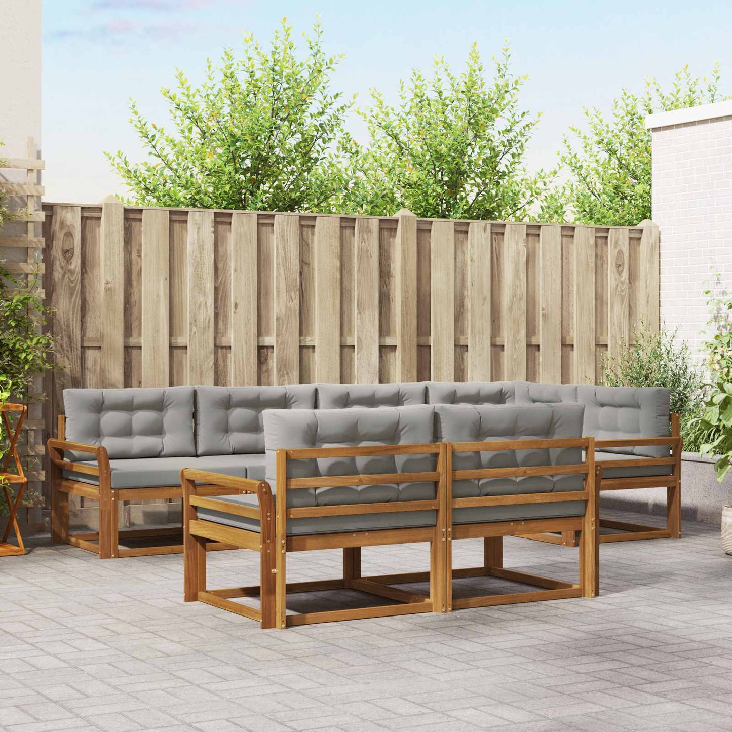 Outdoor-Sofagarnitur mit Kissen 7 pcs Natürlich und Hellgrau
