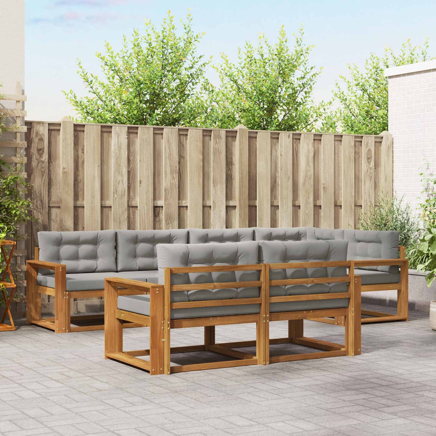 Outdoor-Sofagarnitur mit Kissen 7 pcs Natürlich und Hellgrau