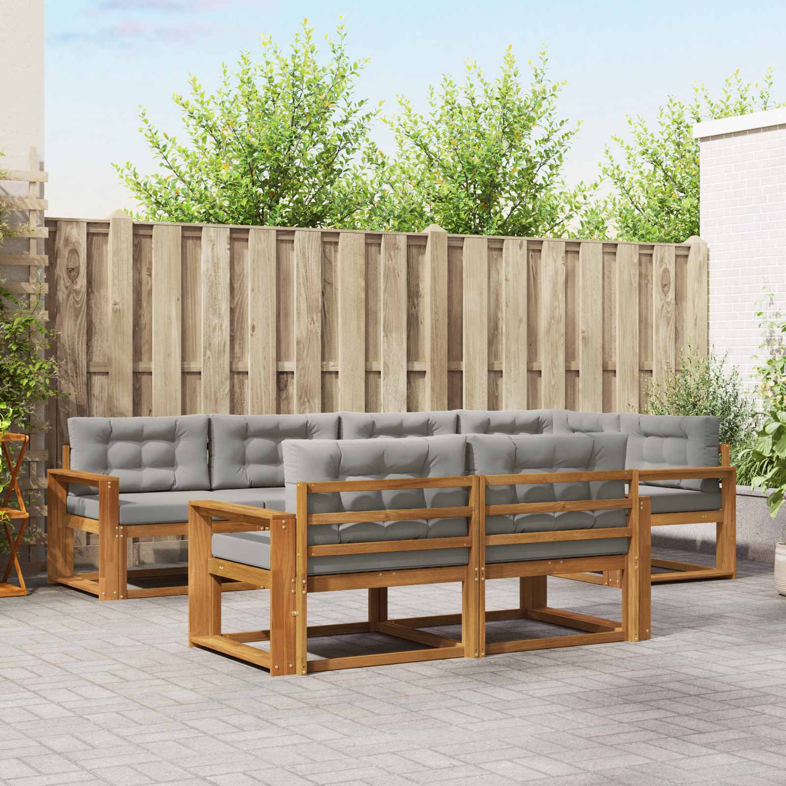 Outdoor-Sofagarnitur mit Kissen 7 pcs Natürlich und Hellgrau