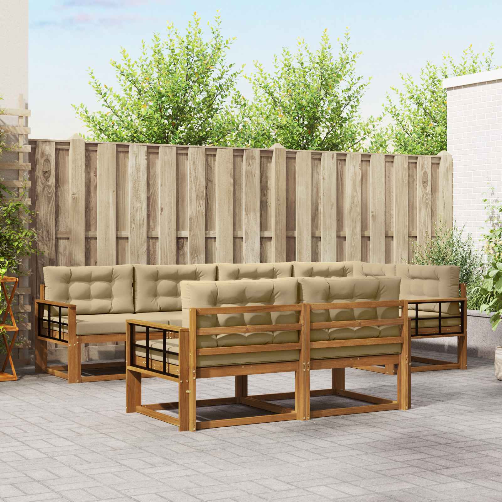 Outdoor-Sofagarnitur mit Kissen 7 pcs Natur und Beige