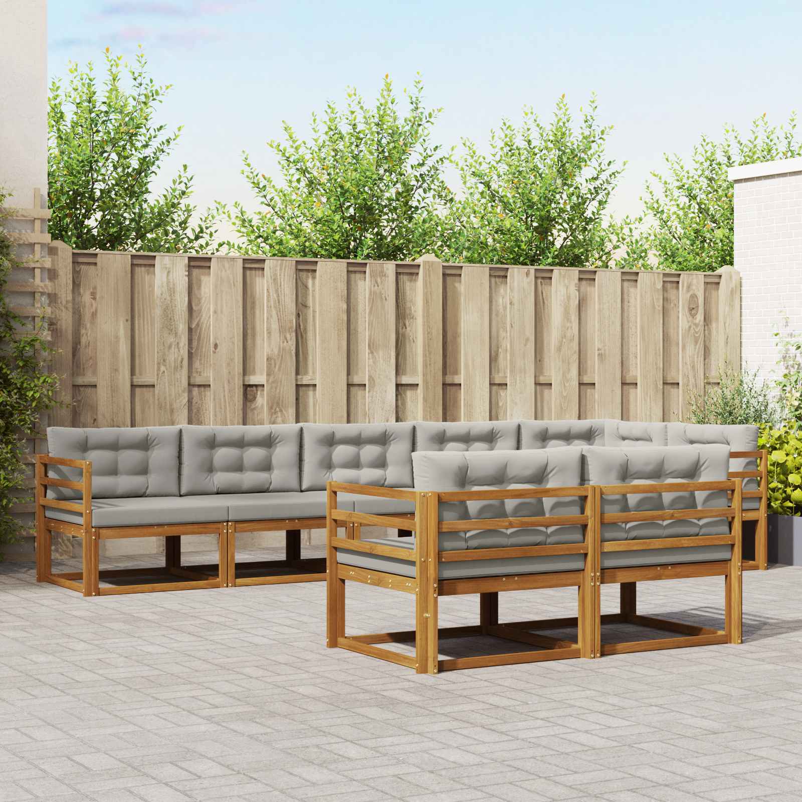 Outdoor-Sofagarnitur mit Kissen 8 pcs Natürlich und Hellgrau