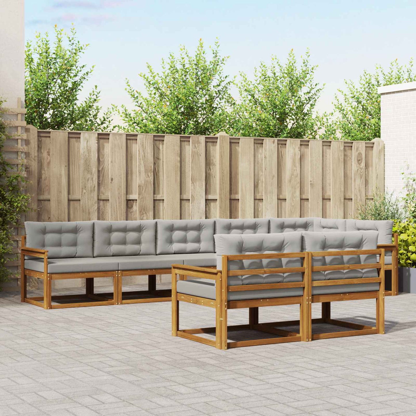 Outdoor-Sofagarnitur mit Kissen 8 pcs Natürlich und Hellgrau