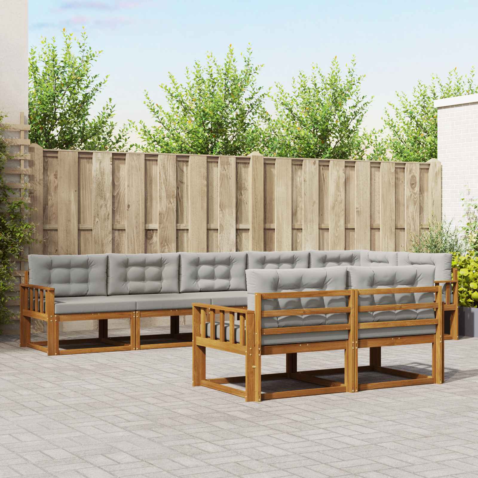 Outdoor-Sofagarnitur mit Kissen 8 pcs Natürlich und Hellgrau
