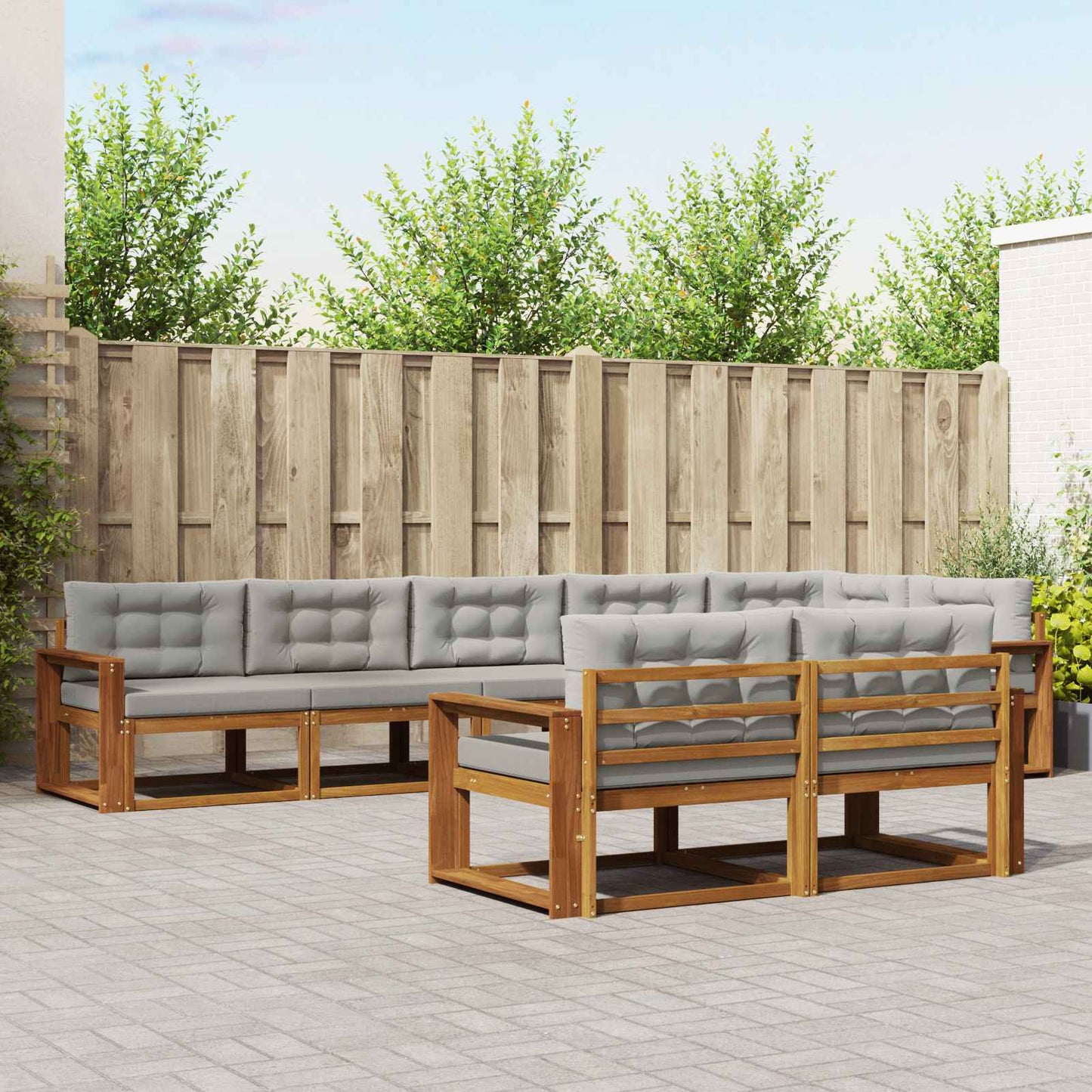 Outdoor-Sofagarnitur mit Kissen 8 pcs Natürlich und Hellgrau