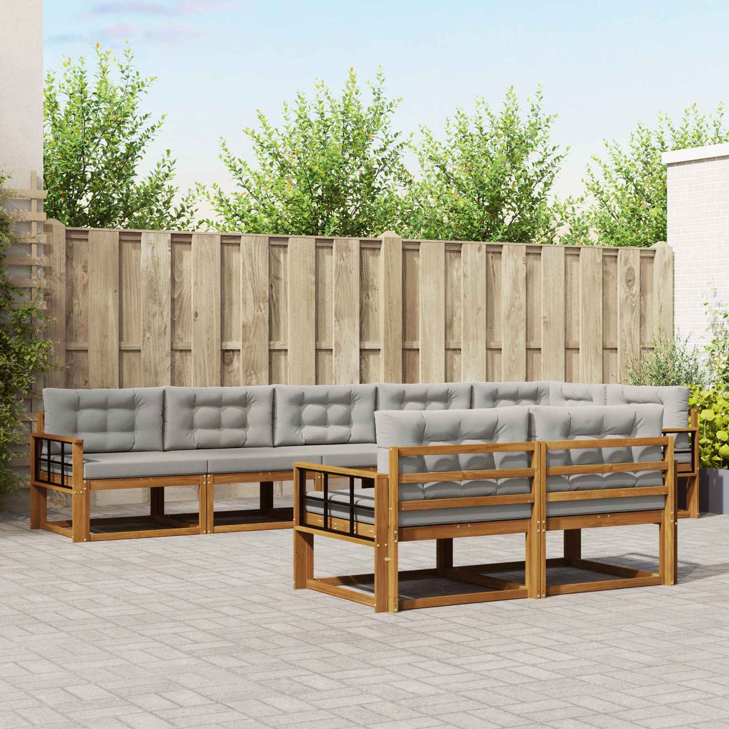 Outdoor-Sofagarnitur mit Kissen 8 pcs Natürlich und Hellgrau