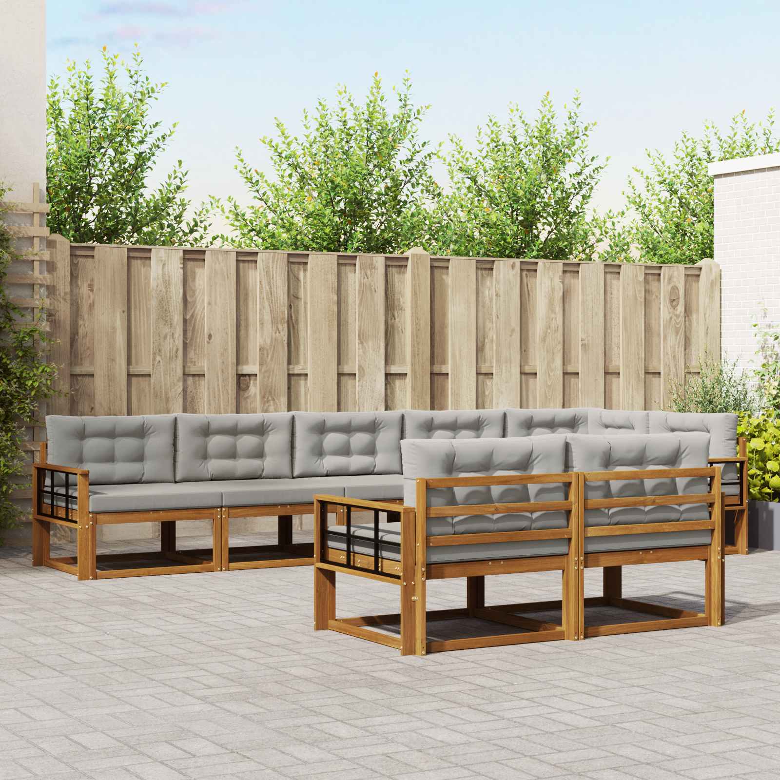 Outdoor-Sofagarnitur mit Kissen 8 pcs Natürlich und Hellgrau