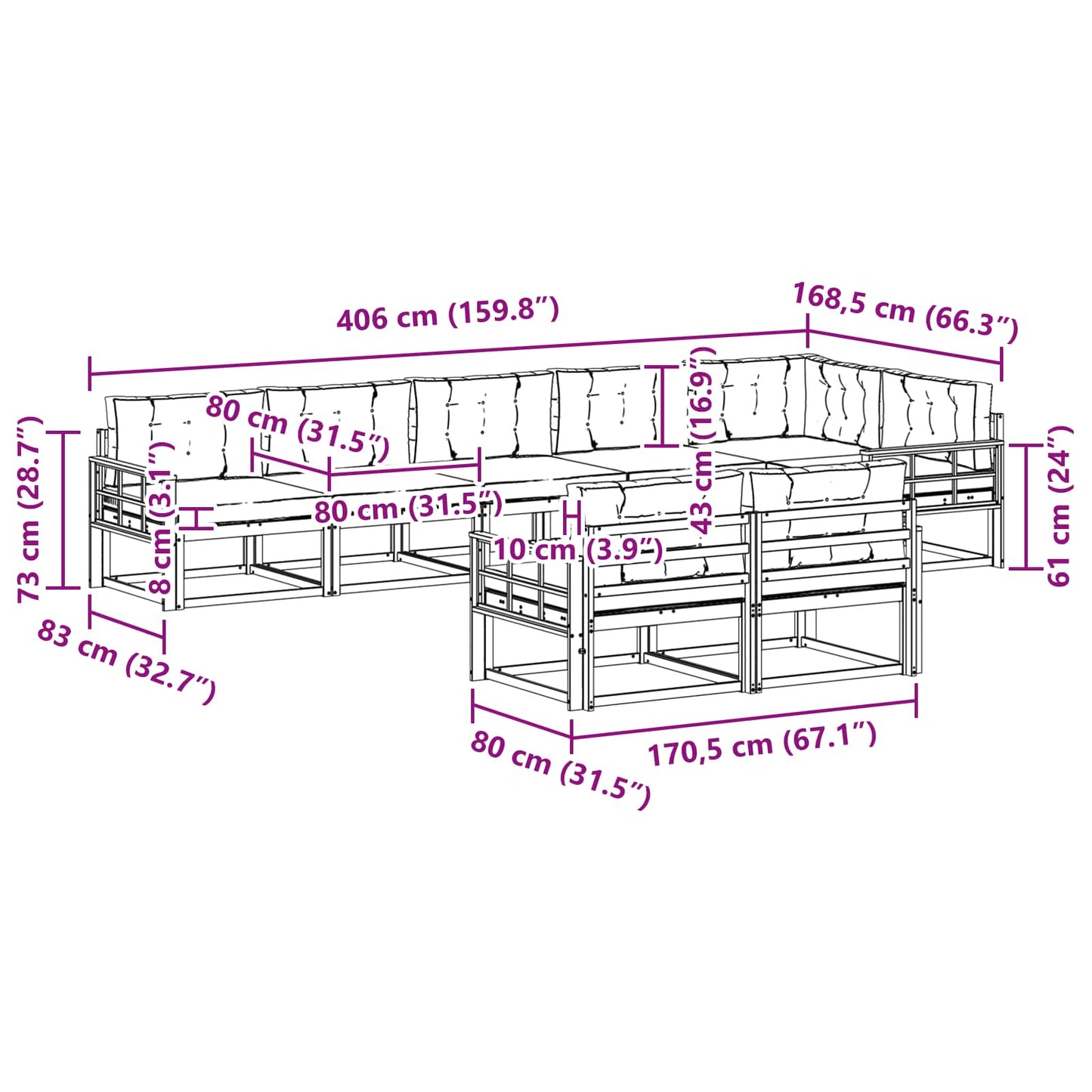Outdoor-Sofagarnitur 8 stk. Natur und Anthrazit