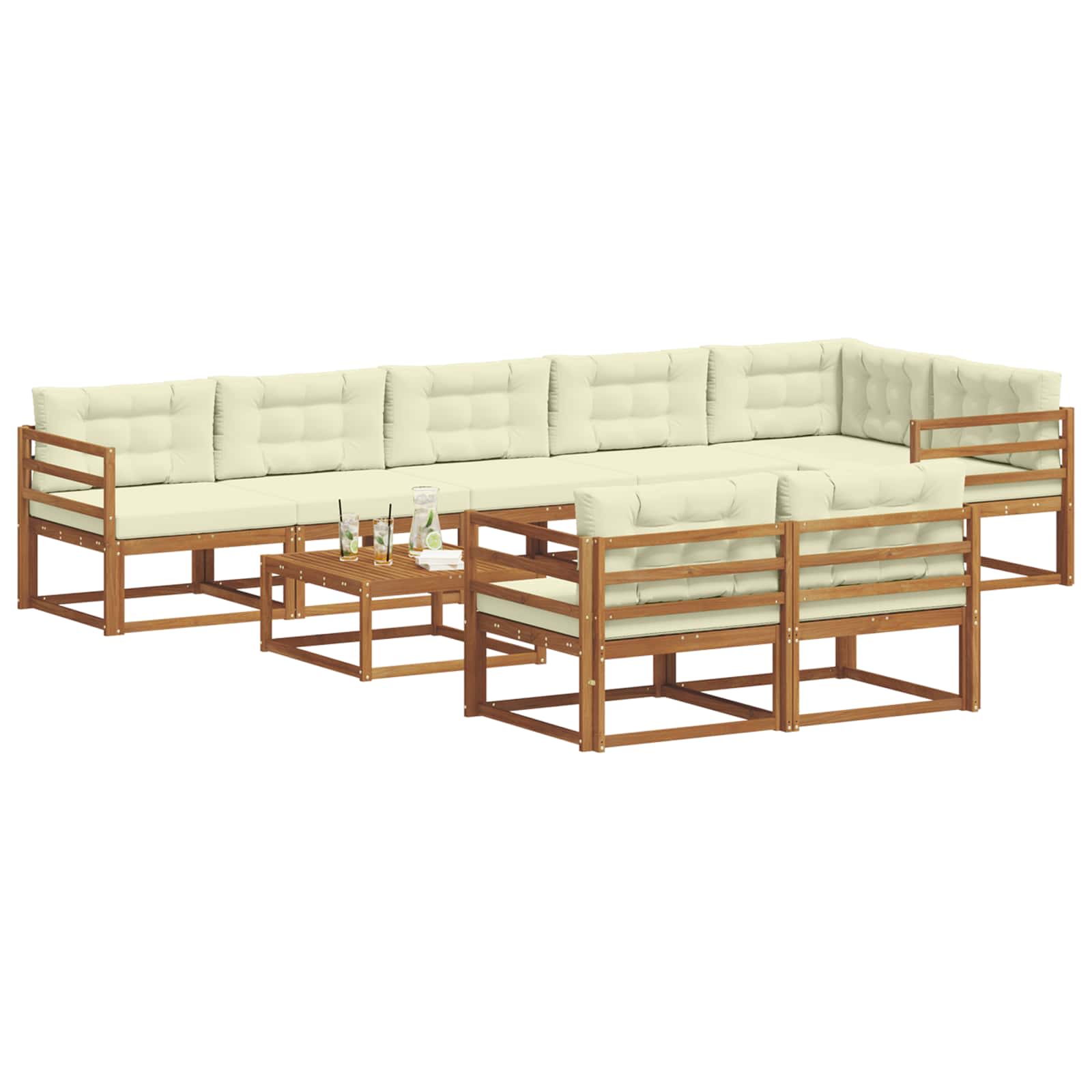 Outdoor-Sofagarnitur mit Kissen 9 pcs Natur und Creme