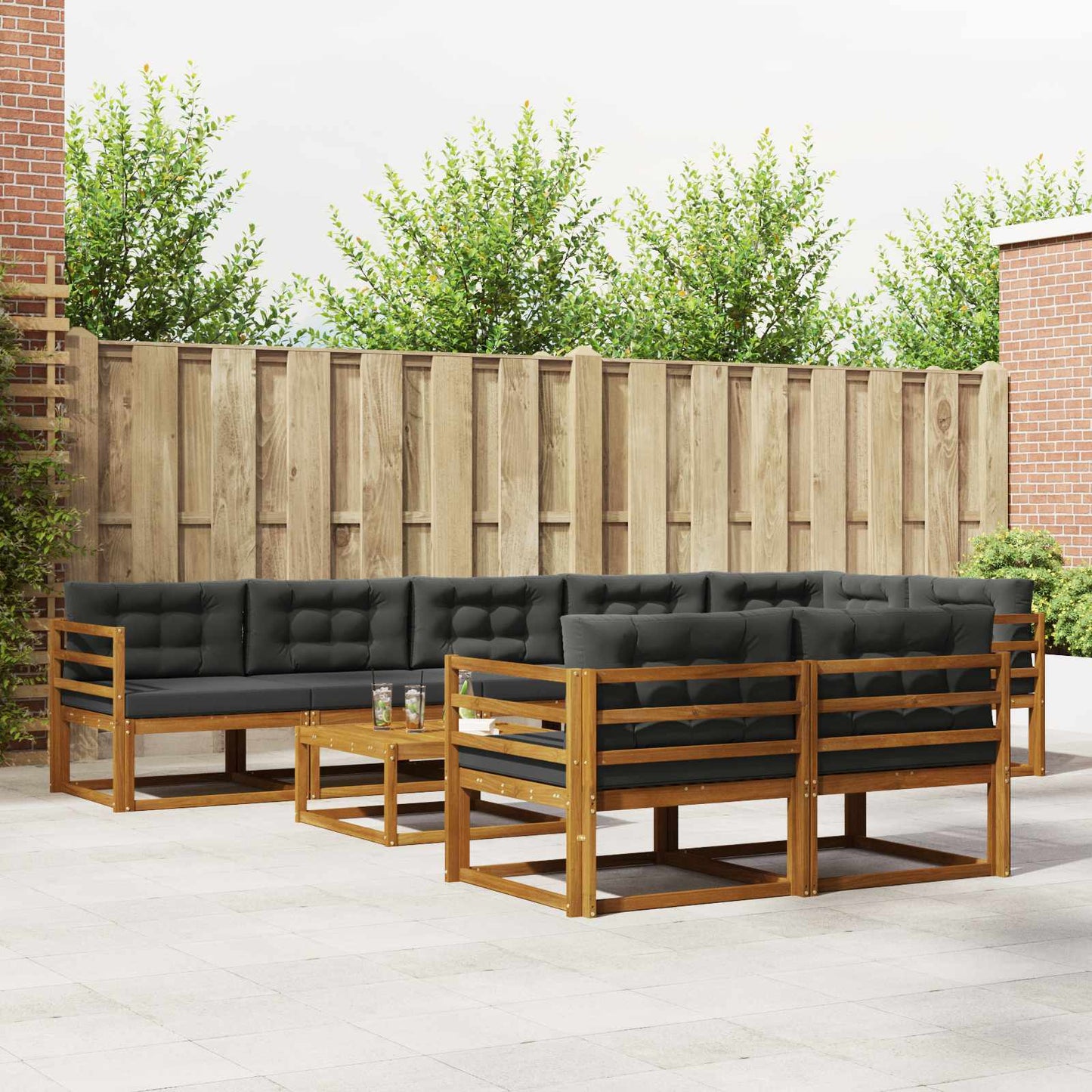 Outdoor-Sofagarnitur mit Kissen 9 pcs Natur und Anthrazit