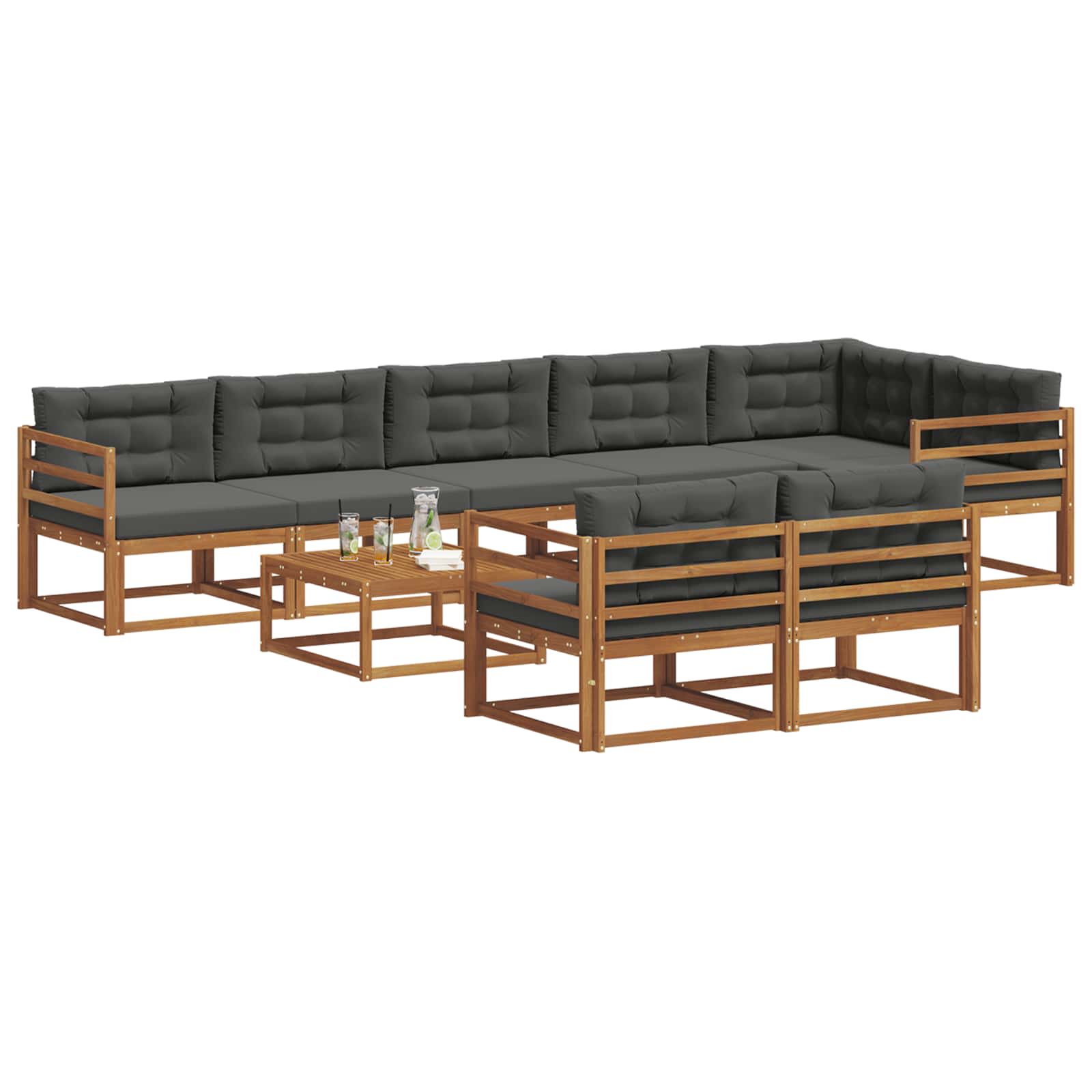 Outdoor-Sofagarnitur mit Kissen 9 pcs Natur und Anthrazit