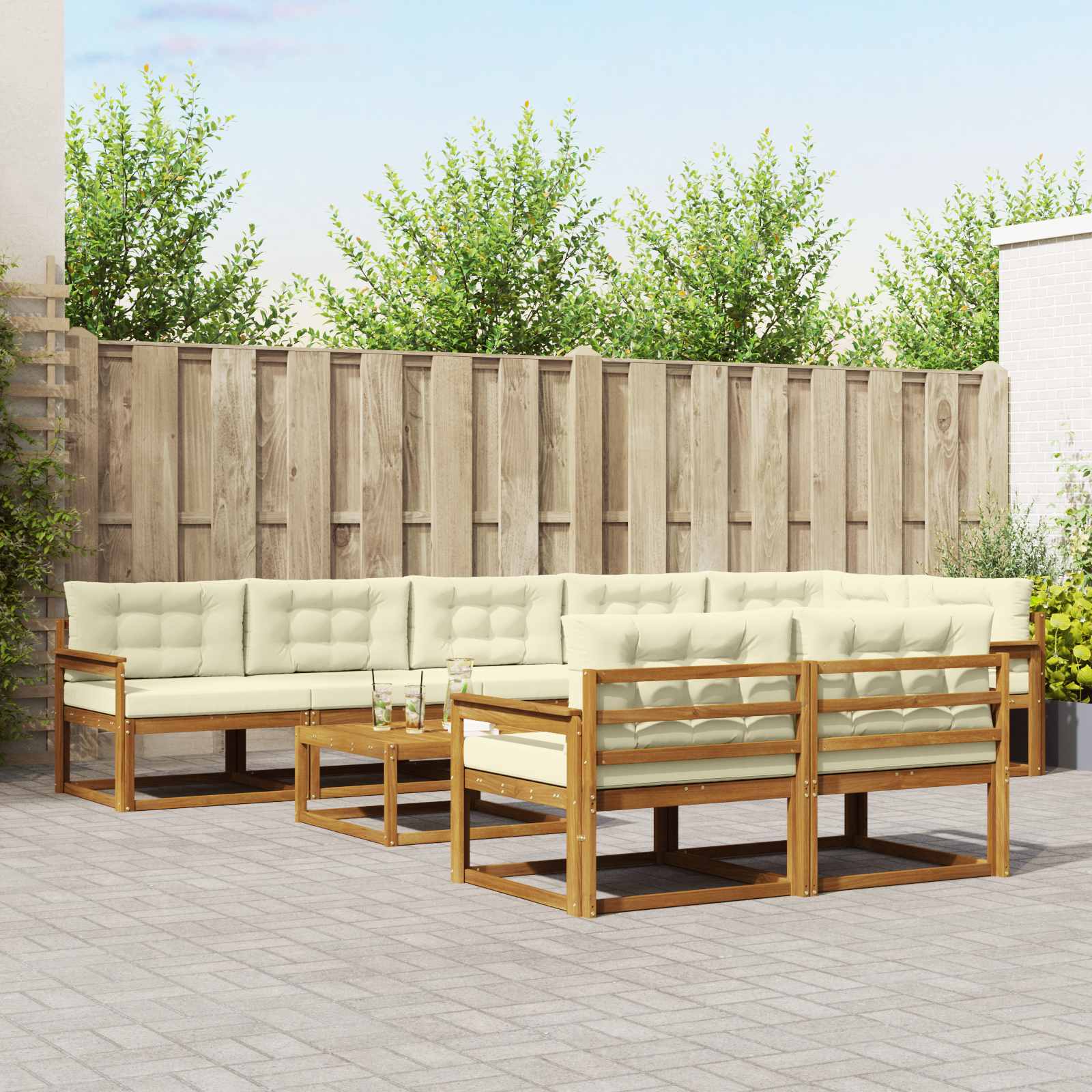 Outdoor-Sofagarnitur mit Kissen 9 pcs Natur und Creme